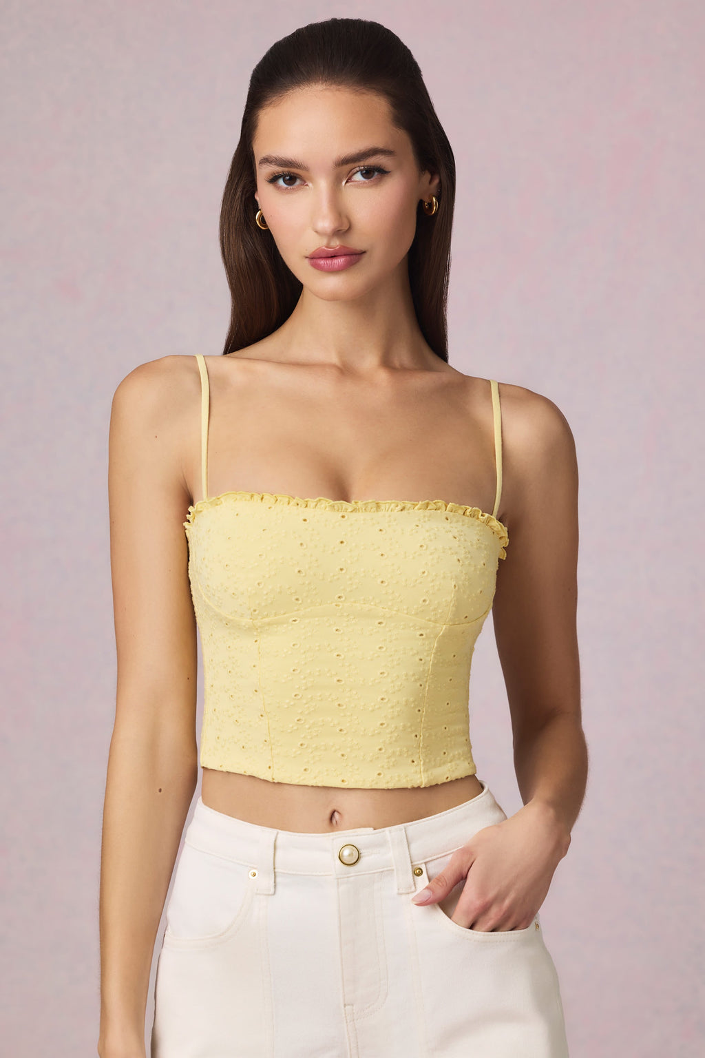 Broderie Anglaise Camisole Top in Lemon Yellow
