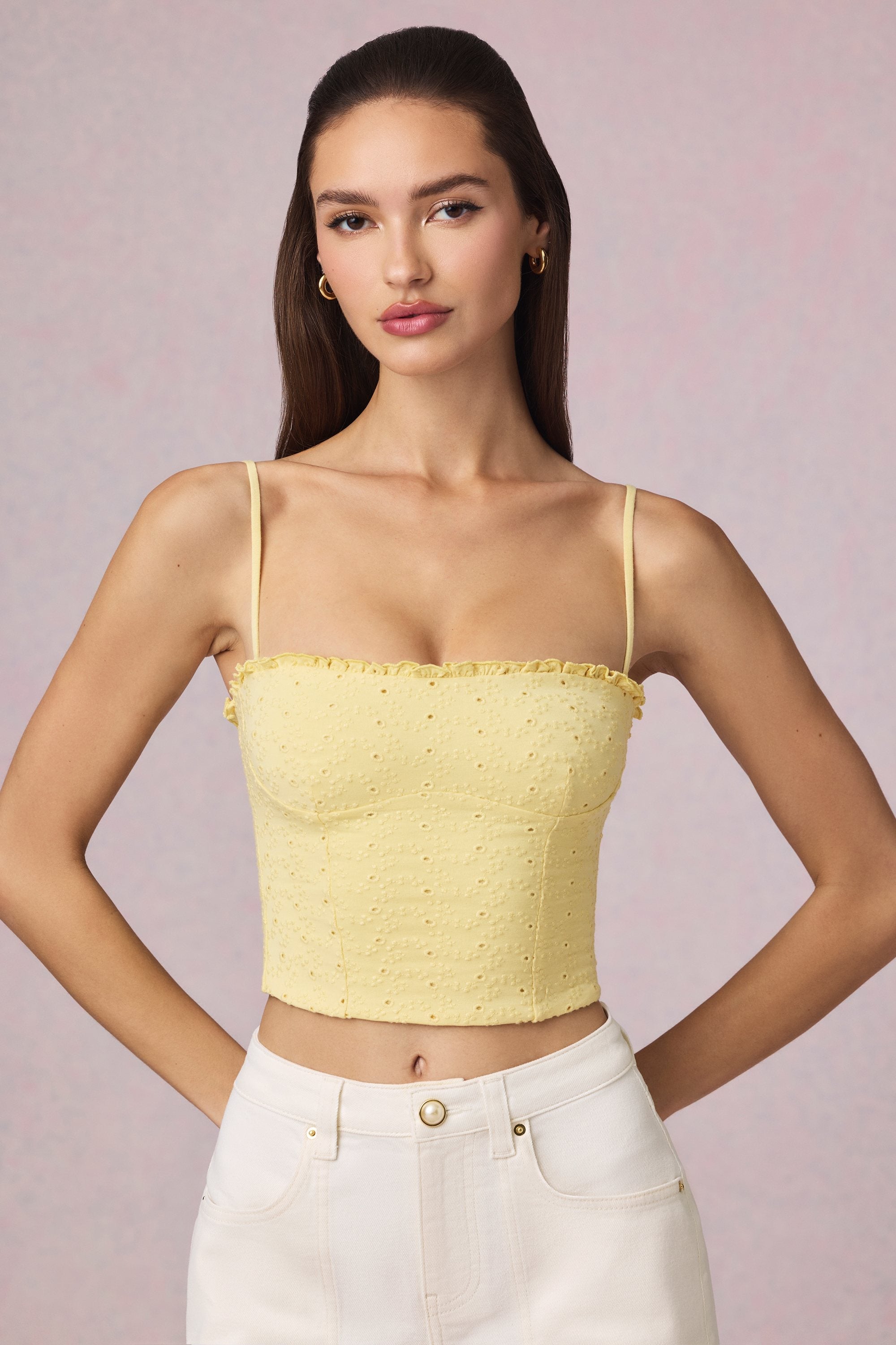 Broderie Anglaise Camisole Top in Lemon Yellow
