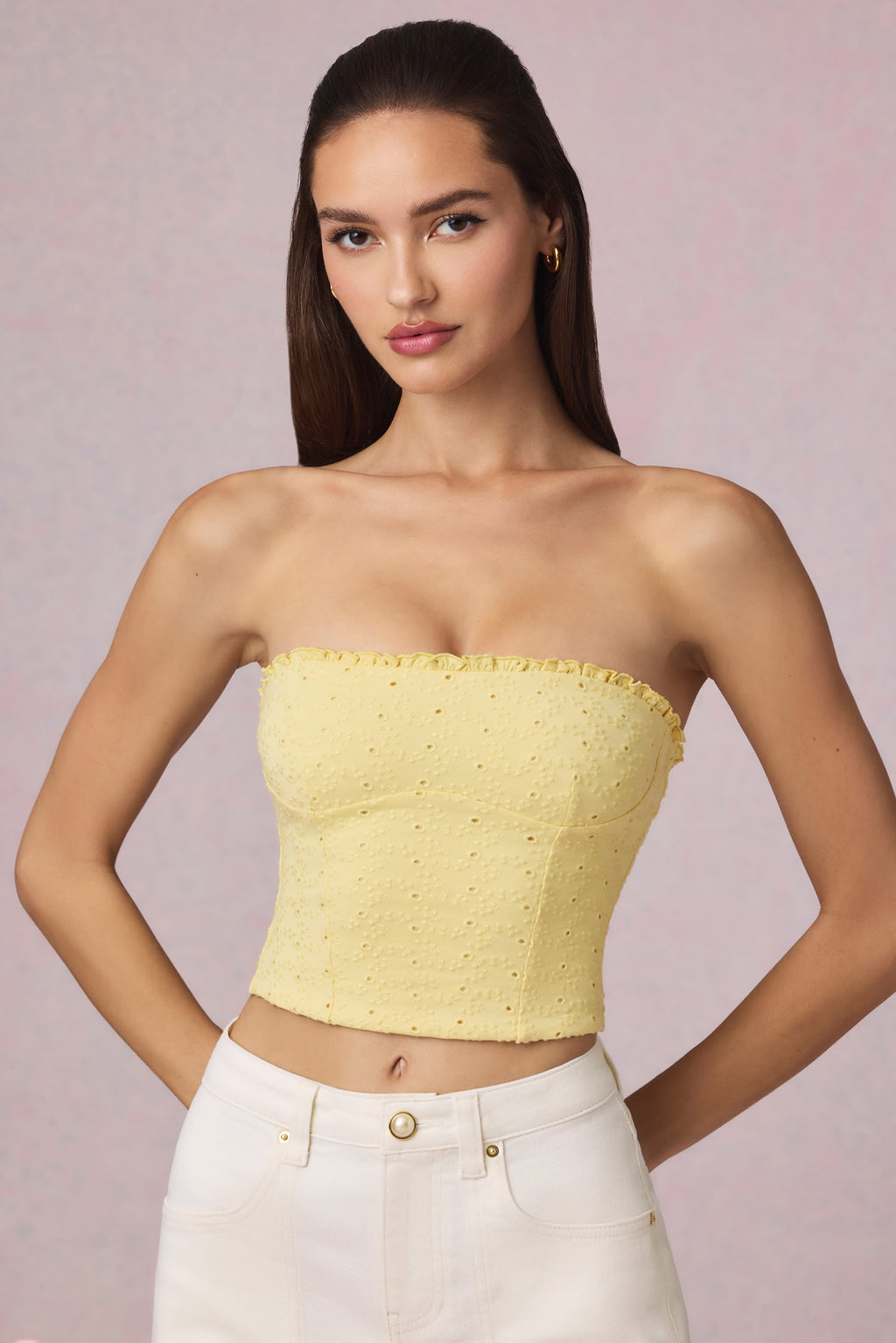 Broderie Anglaise Camisole Top in Lemon Yellow