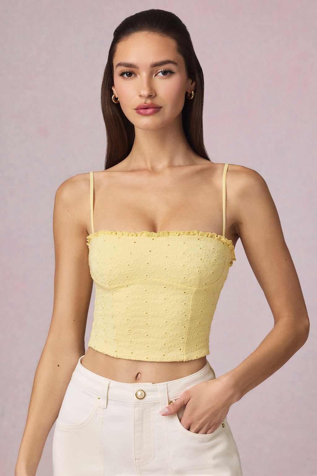 Broderie Anglaise Camisole Top in Lemon Yellow