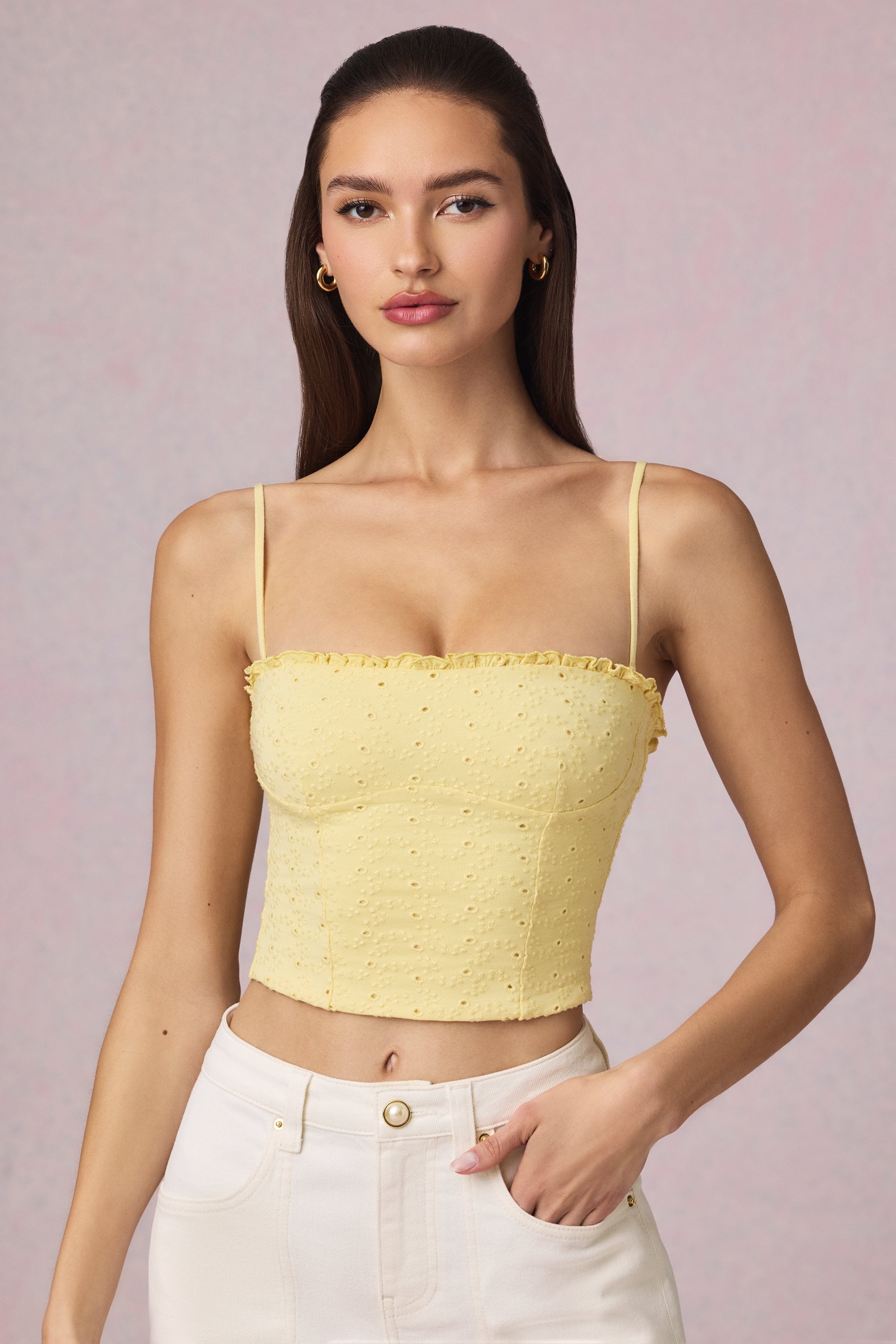Broderie Anglaise Camisole Top in Lemon Yellow