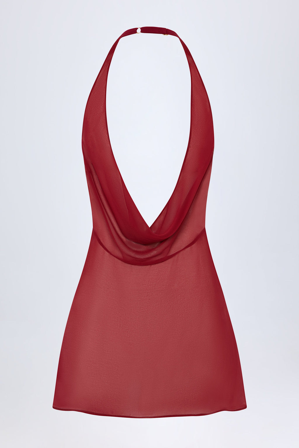 Cowl-Neck Backless Mini Dress in Dark Cherry