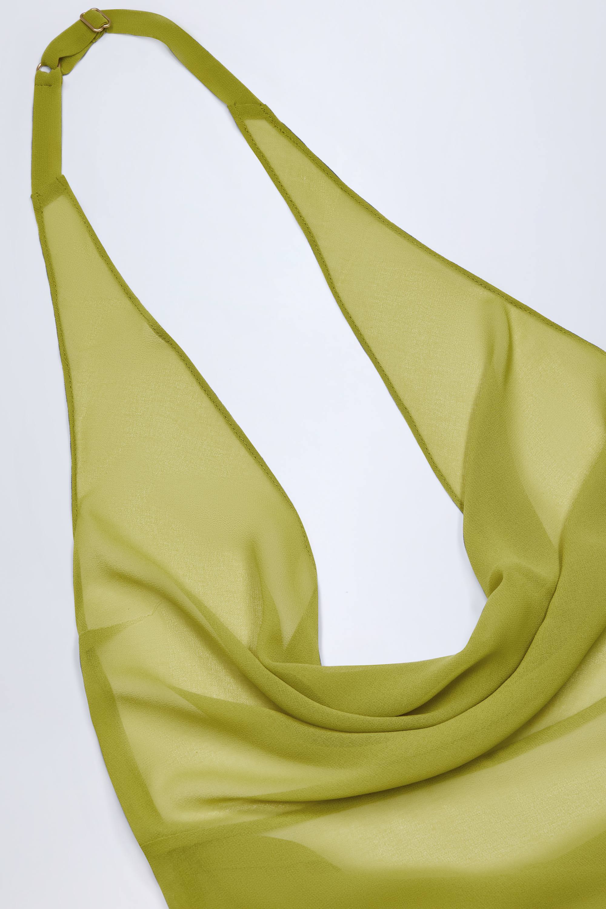 Cowl-Neck Backless Mini Dress in Olive Green