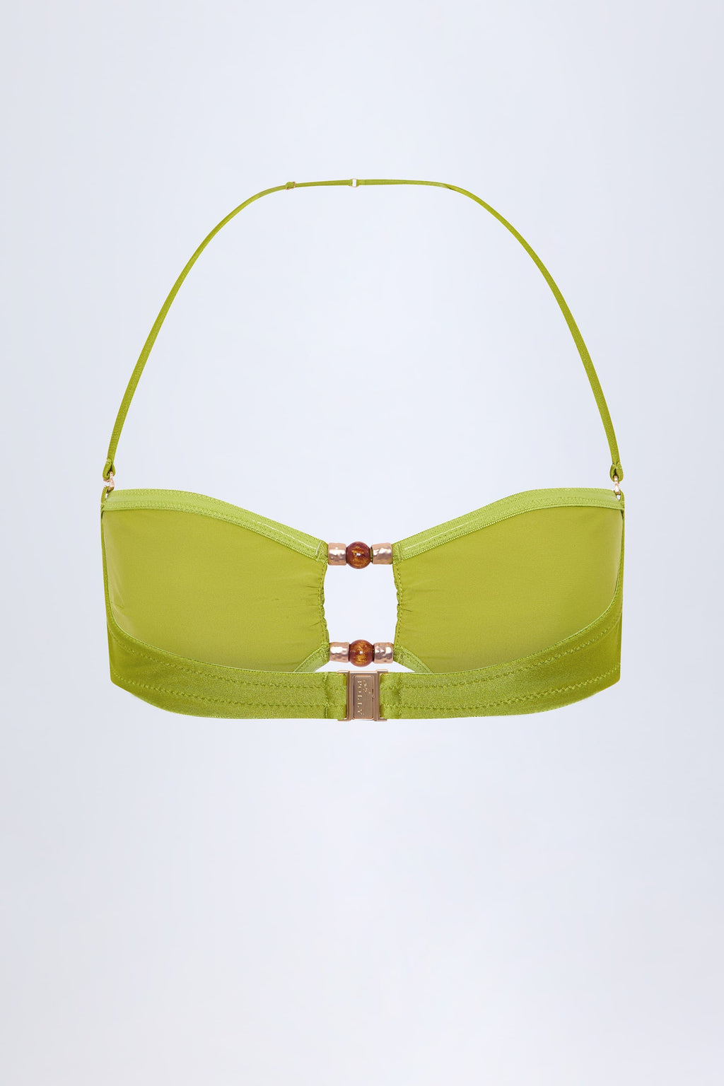 Bead-Embellished Bandeau Bikini Top in Olive Green