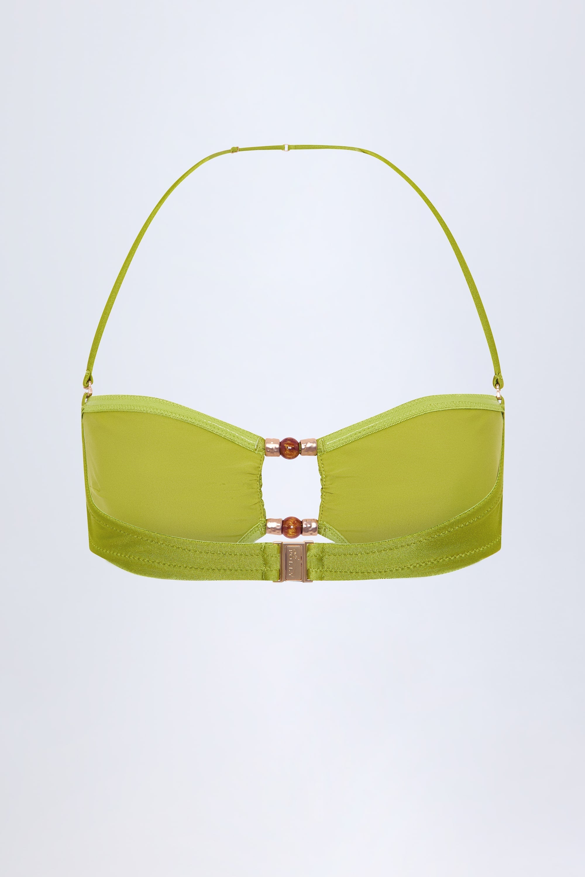 Bead-Embellished Bandeau Bikini Top in Olive Green