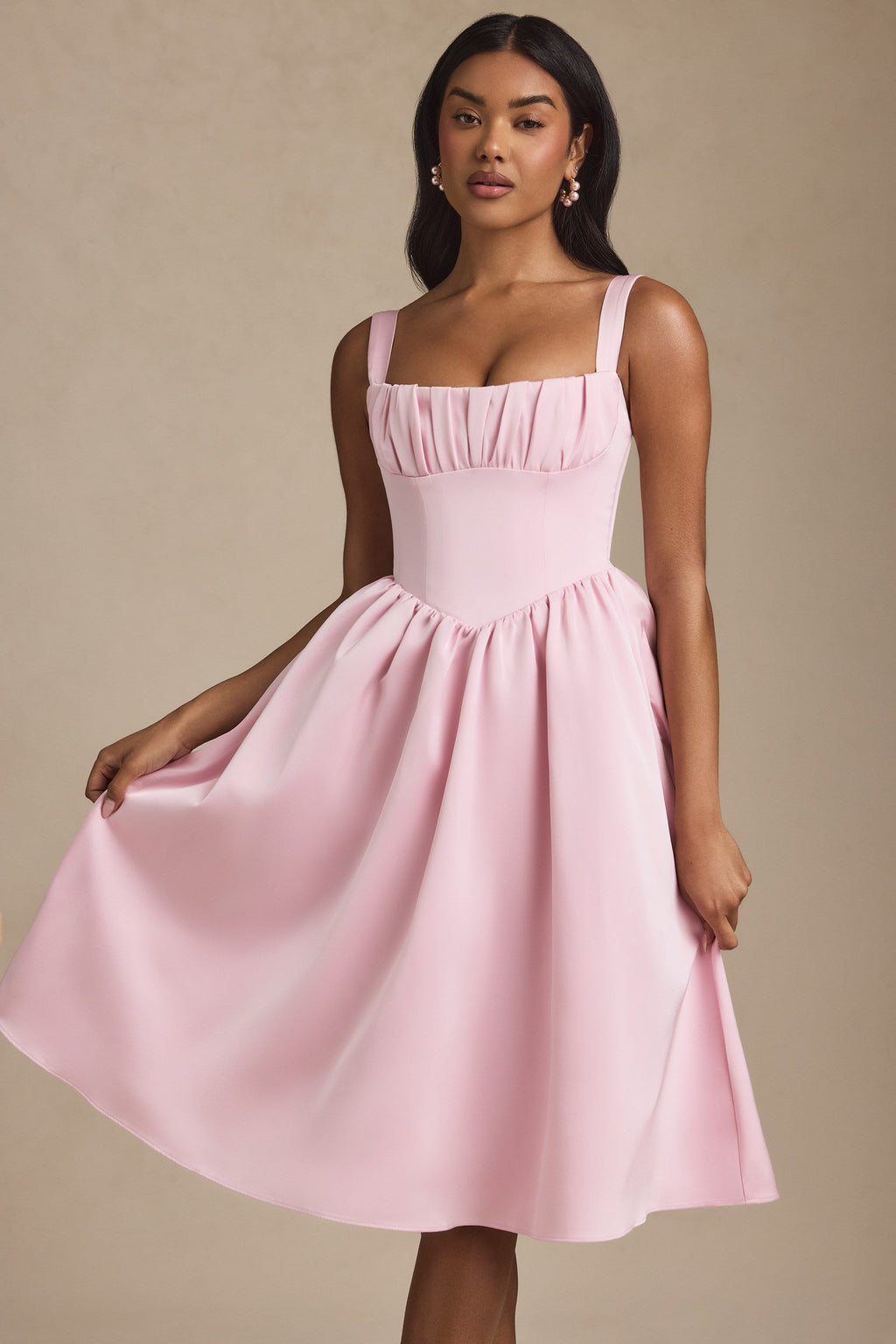 Draped Corset Midaxi Dress in Blush