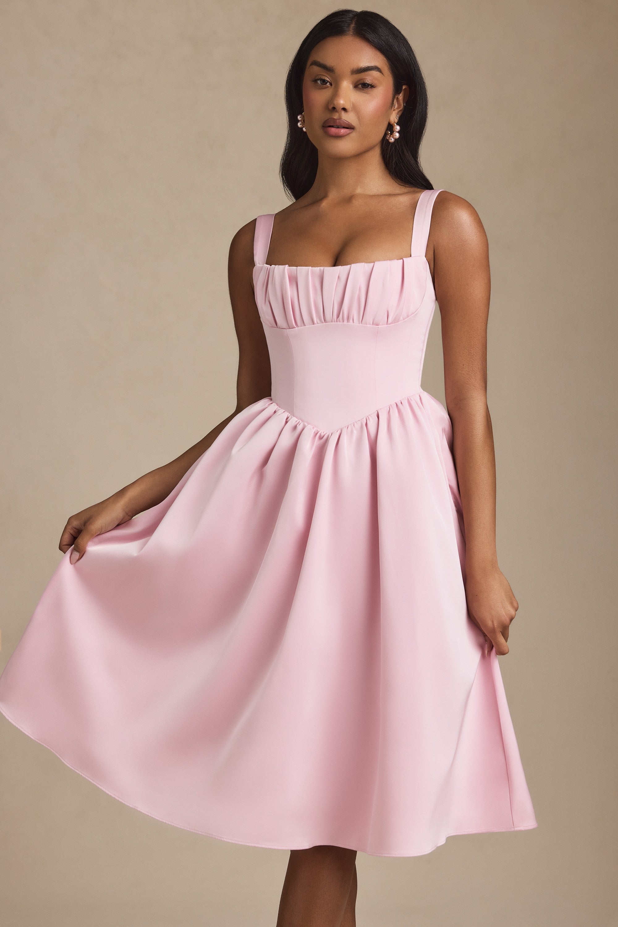 Draped Corset Midaxi Dress in Blush