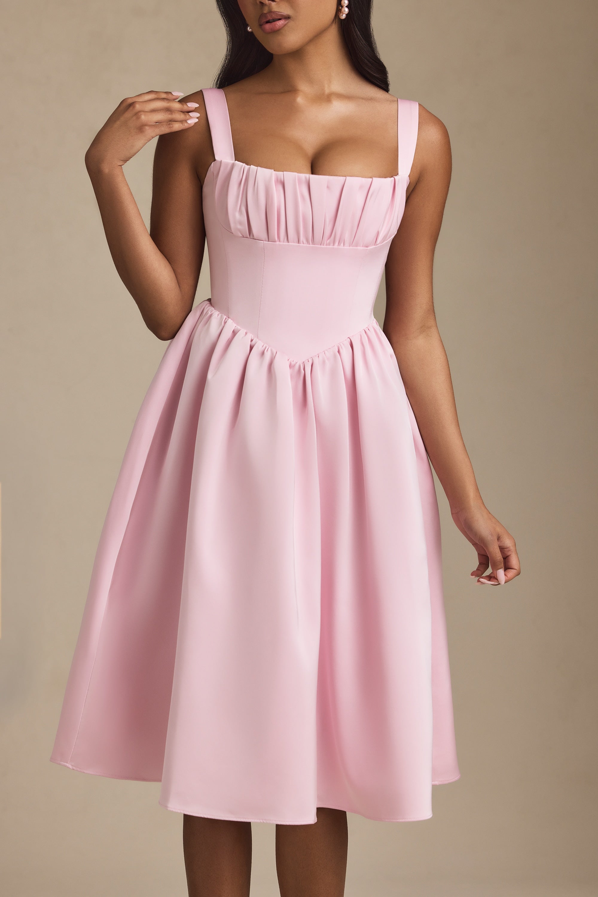 Draped Corset Midaxi Dress in Blush