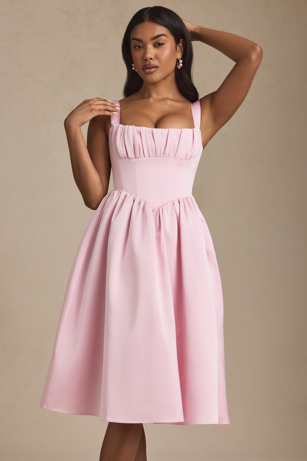 Draped Corset Midaxi Dress in Blush