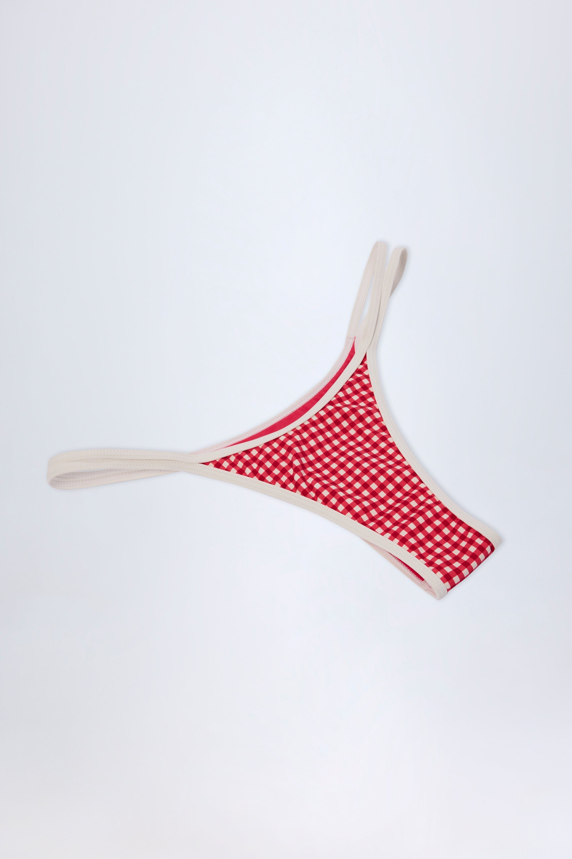 Double-Strap Cheeky Bikini Bottoms in Red Gingham