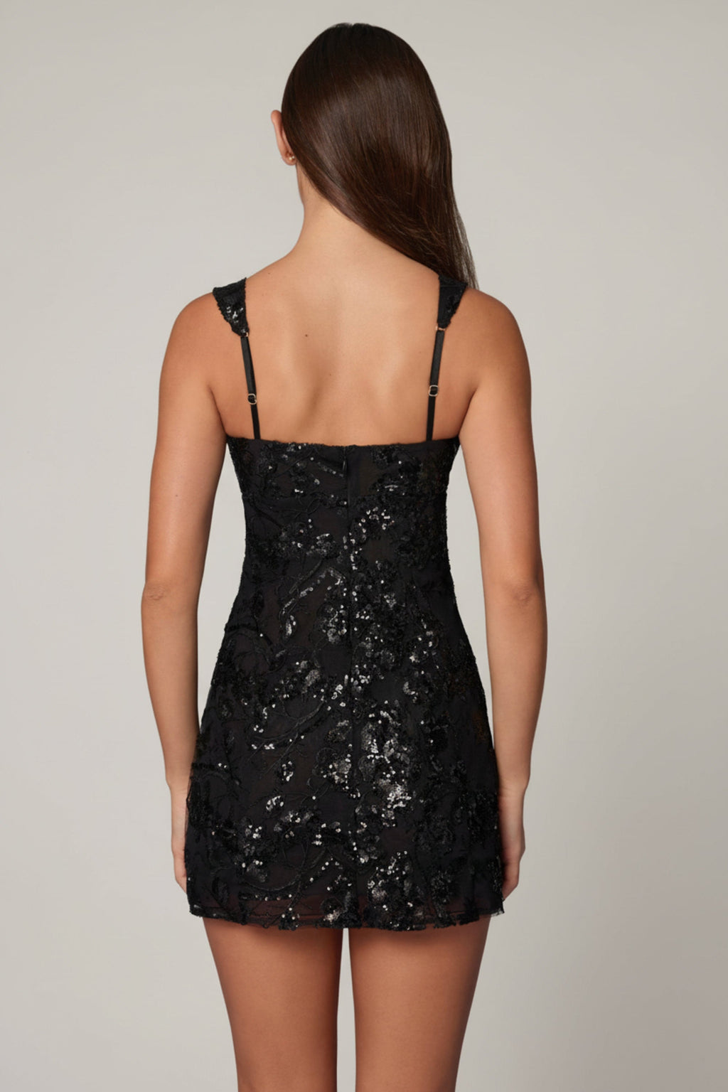 Embellished A-line Mini Dress in Black