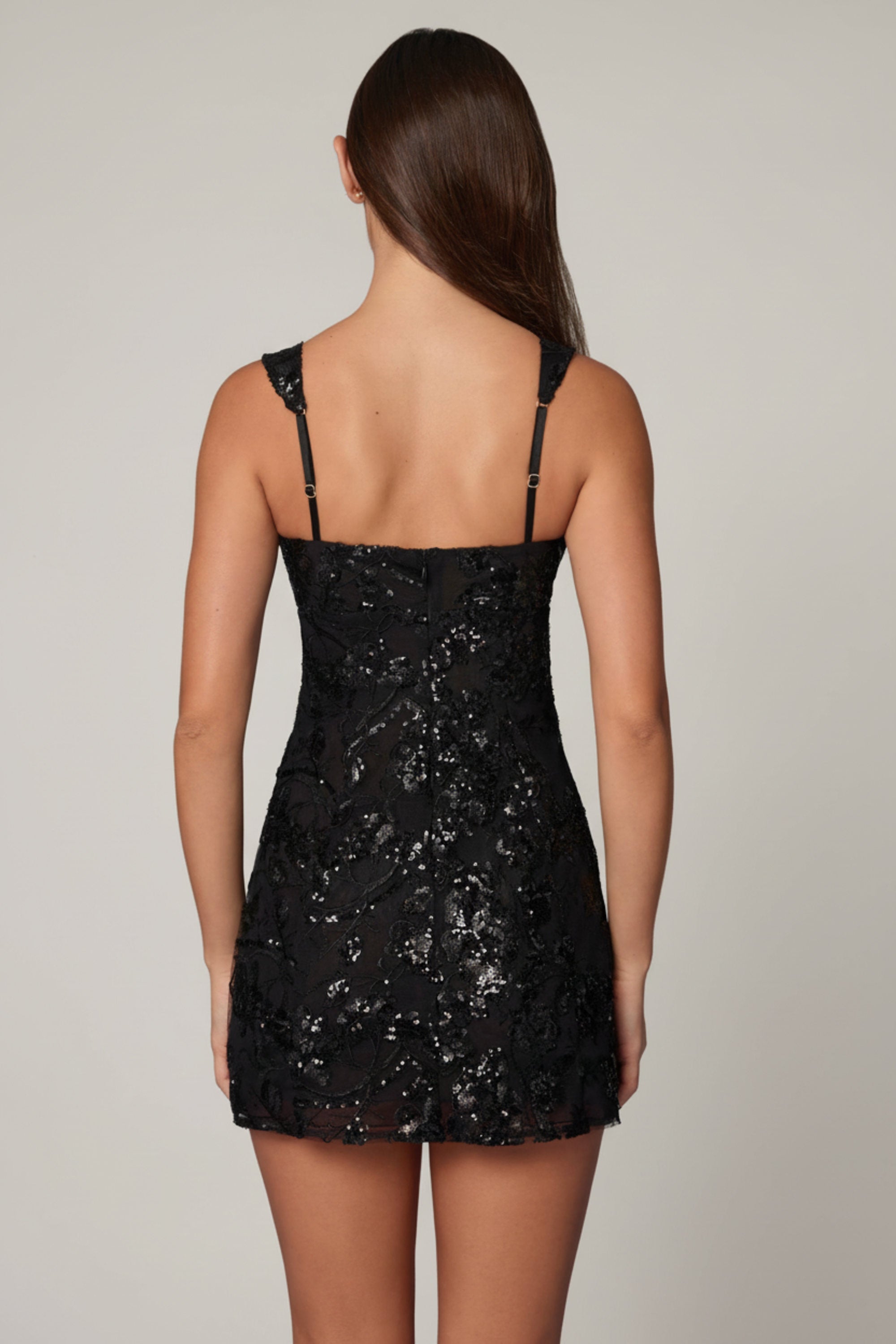 Embellished A-line Mini Dress in Black