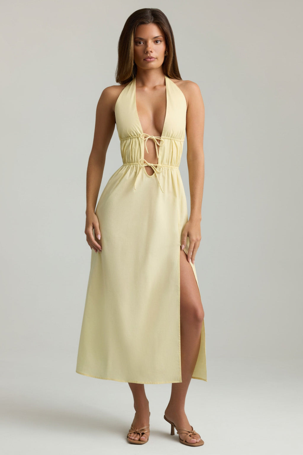 Backless Cotton-Poplin Midaxi Dress in Lemon Yellow