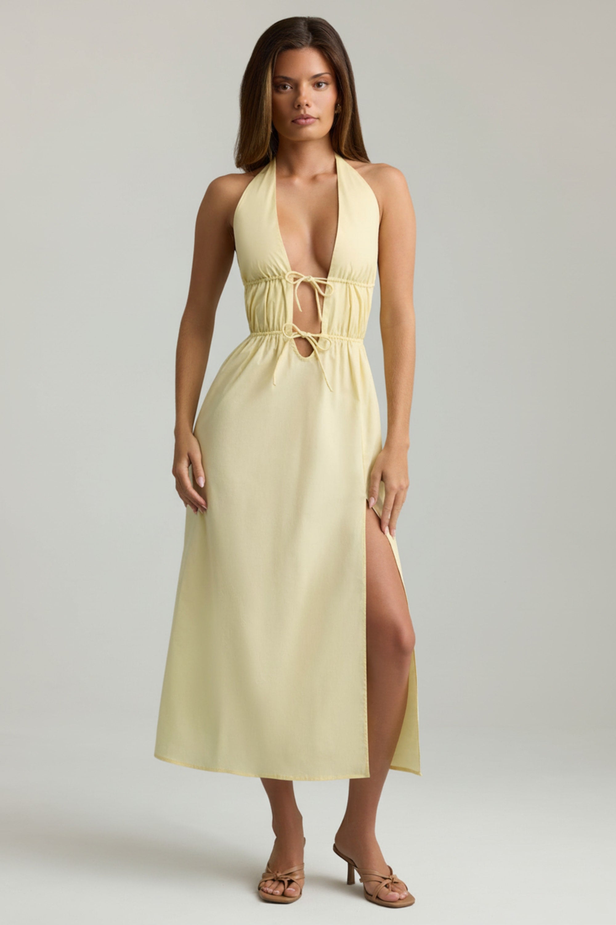 Backless Cotton-Poplin Midaxi Dress in Lemon Yellow
