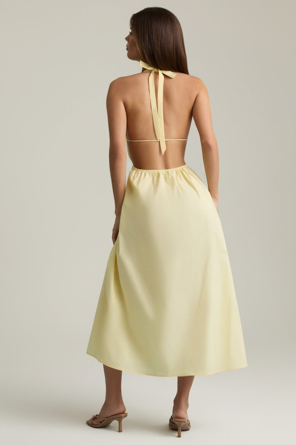 Backless Cotton-Poplin Midaxi Dress in Lemon Yellow