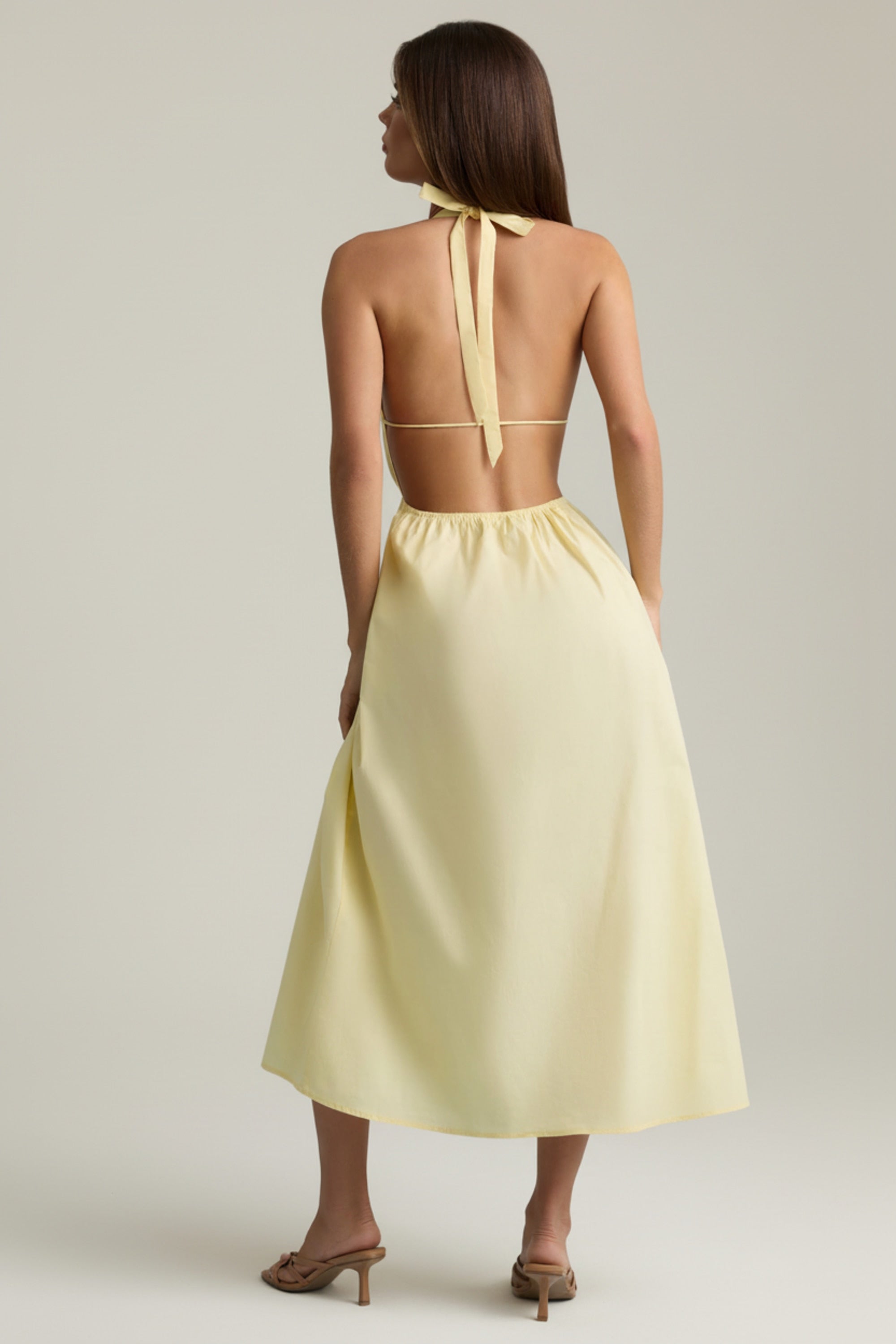 Backless Cotton-Poplin Midaxi Dress in Lemon Yellow