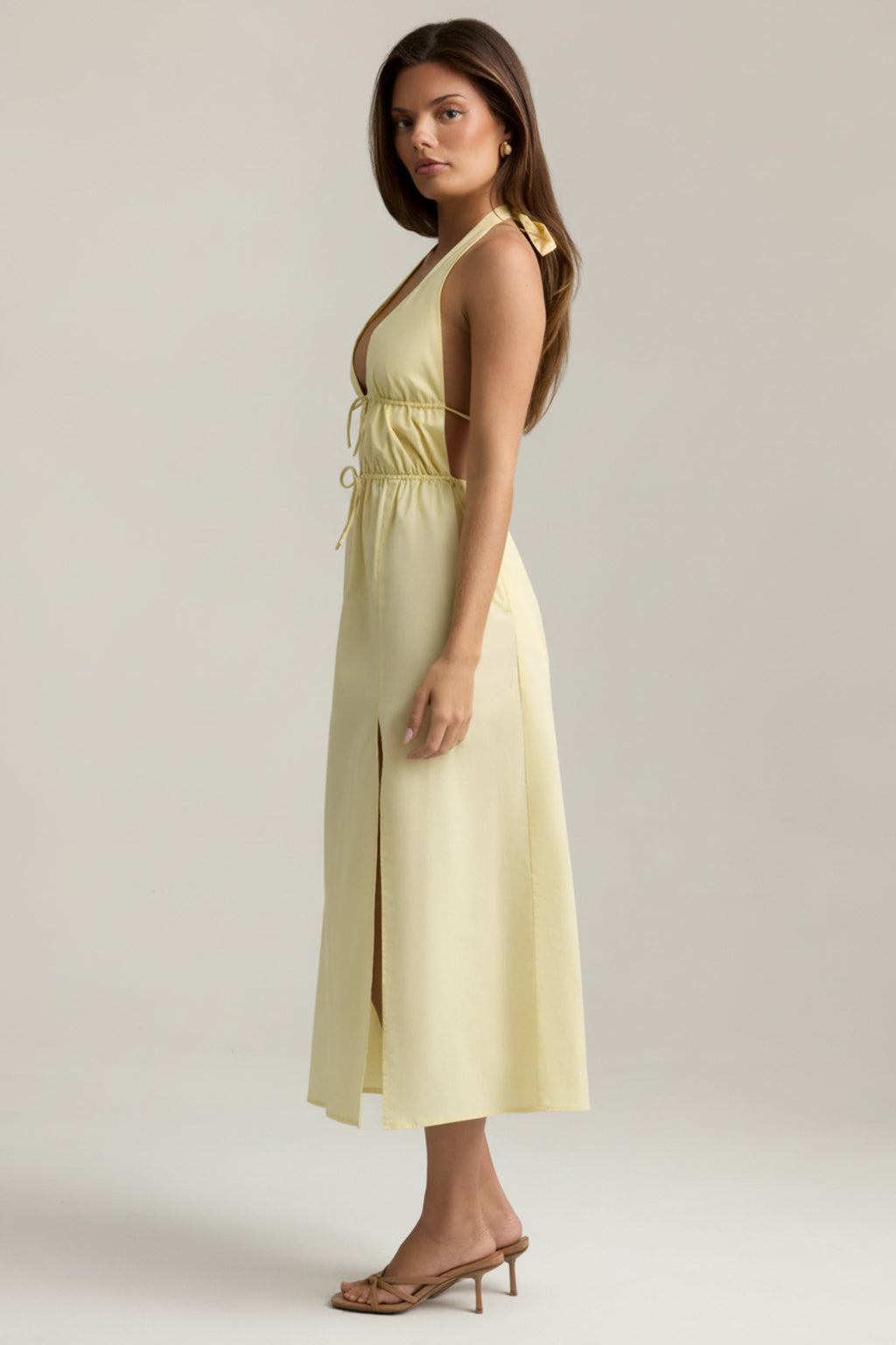 Backless Cotton-Poplin Midaxi Dress in Lemon Yellow