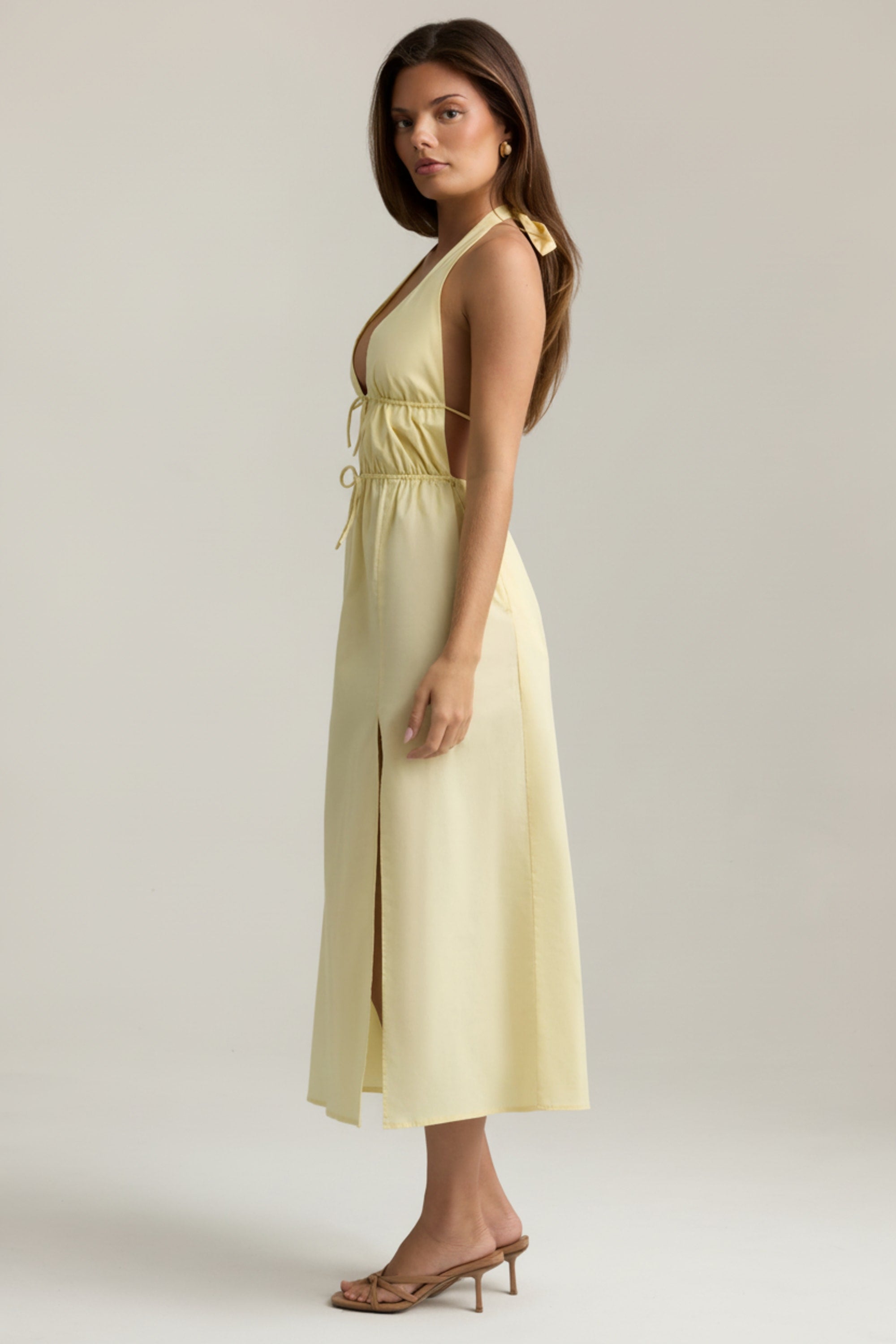 Backless Cotton-Poplin Midaxi Dress in Lemon Yellow