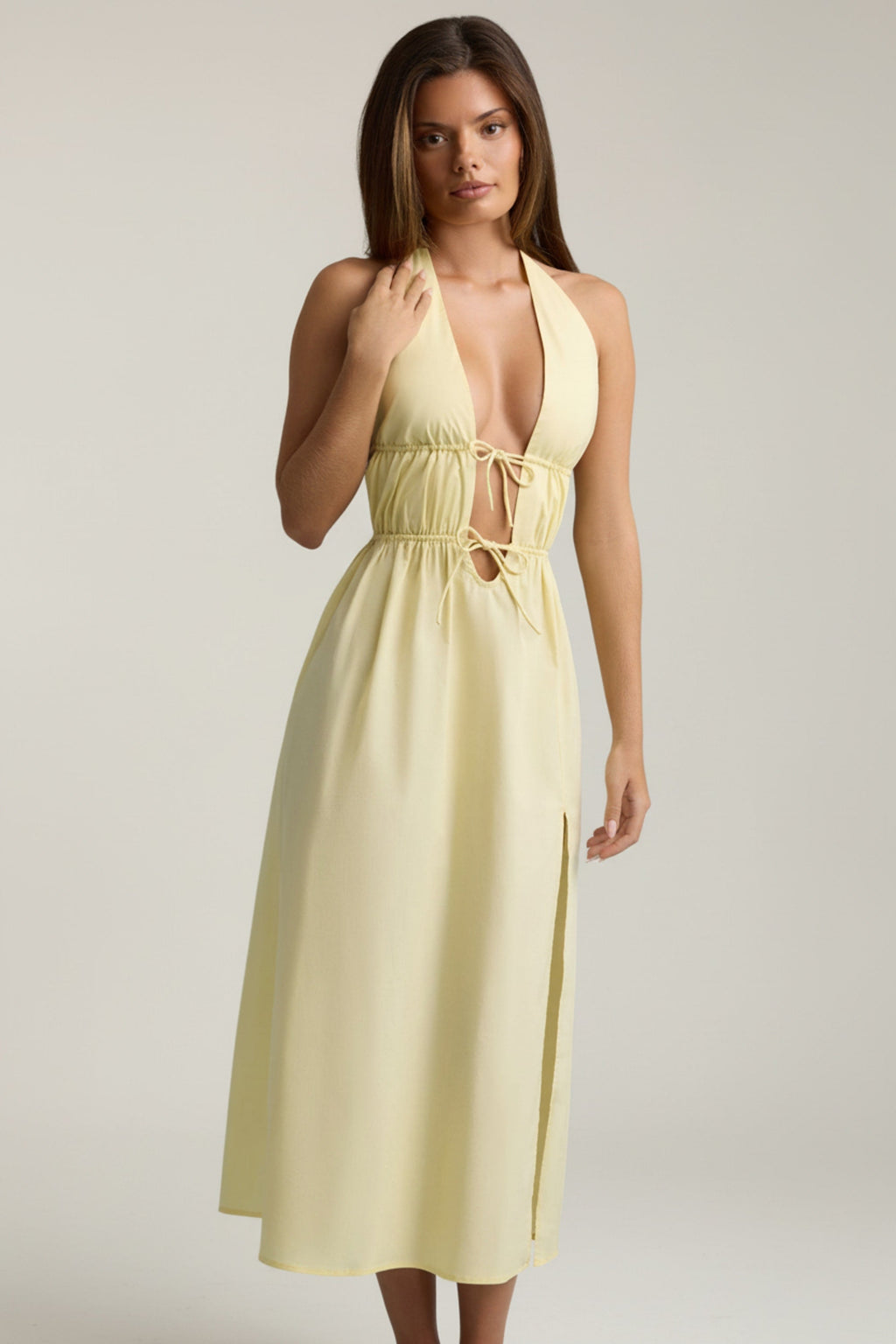 Backless Cotton-Poplin Midaxi Dress in Lemon Yellow