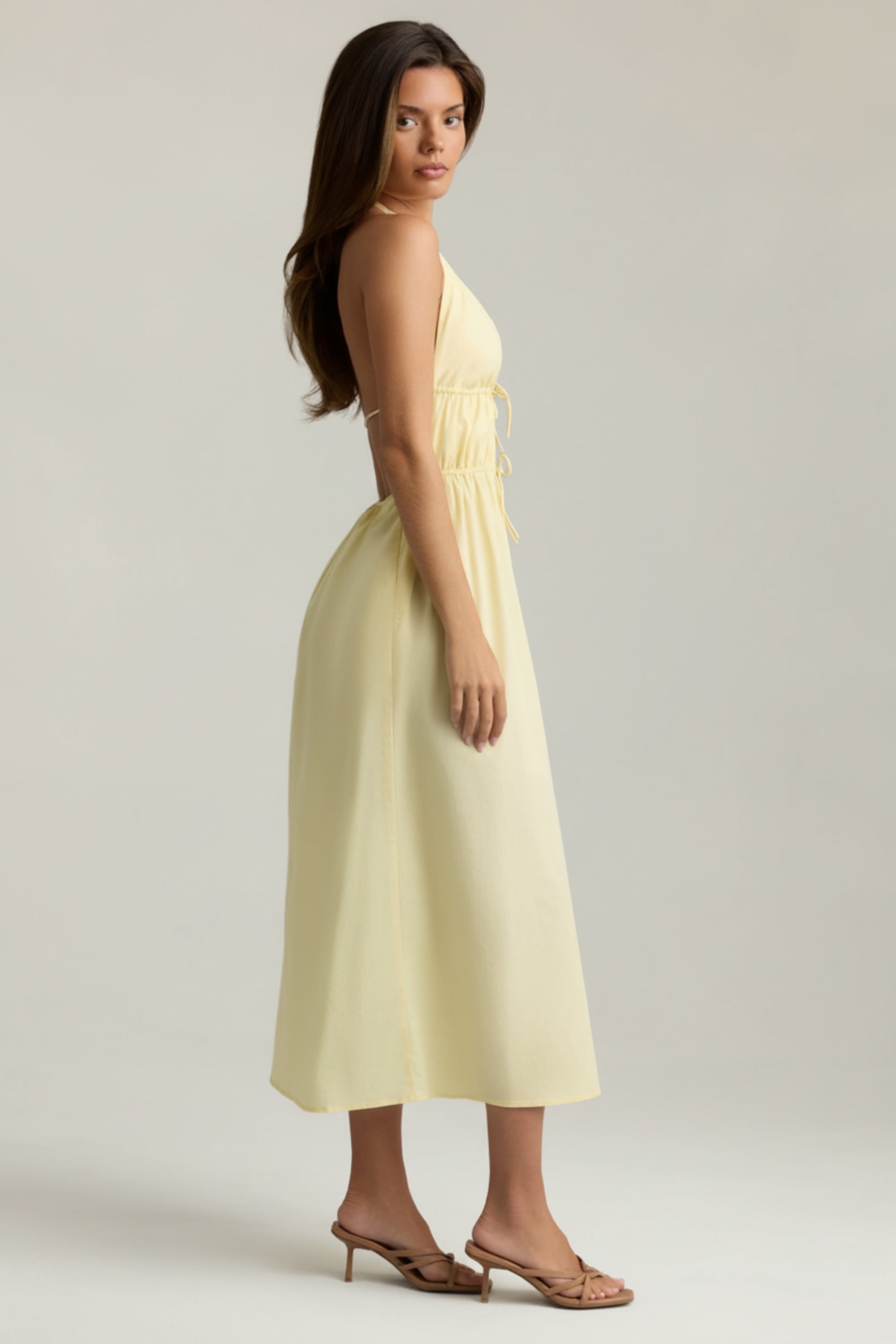 Backless Cotton-Poplin Midaxi Dress in Lemon Yellow