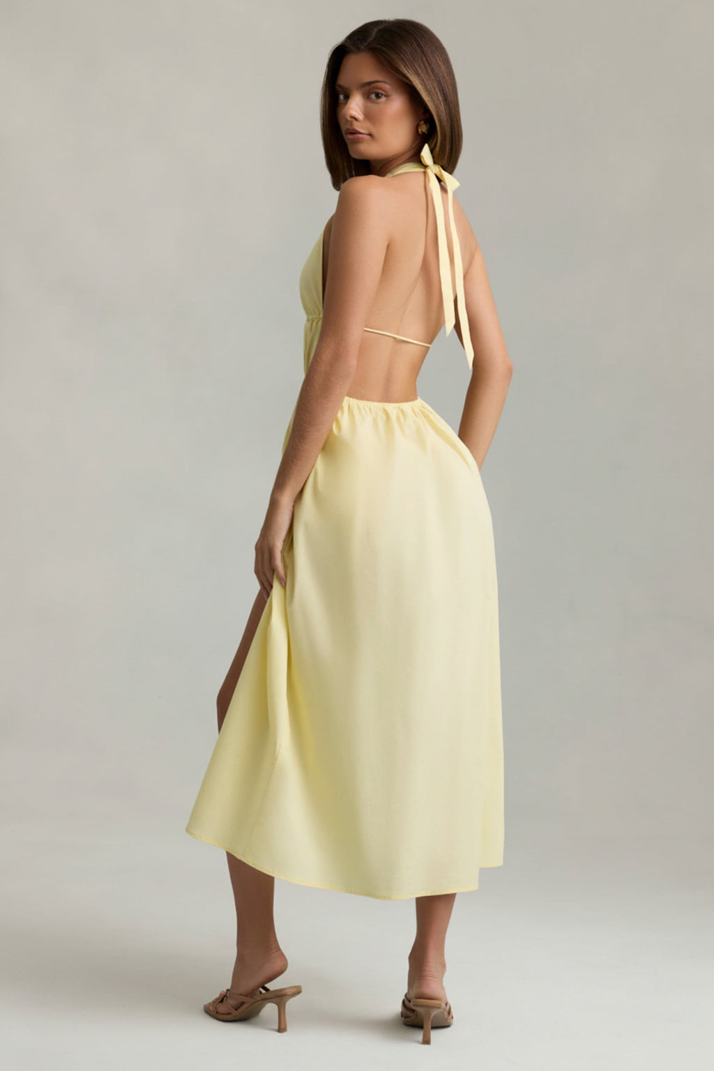 Backless Cotton-Poplin Midaxi Dress in Lemon Yellow