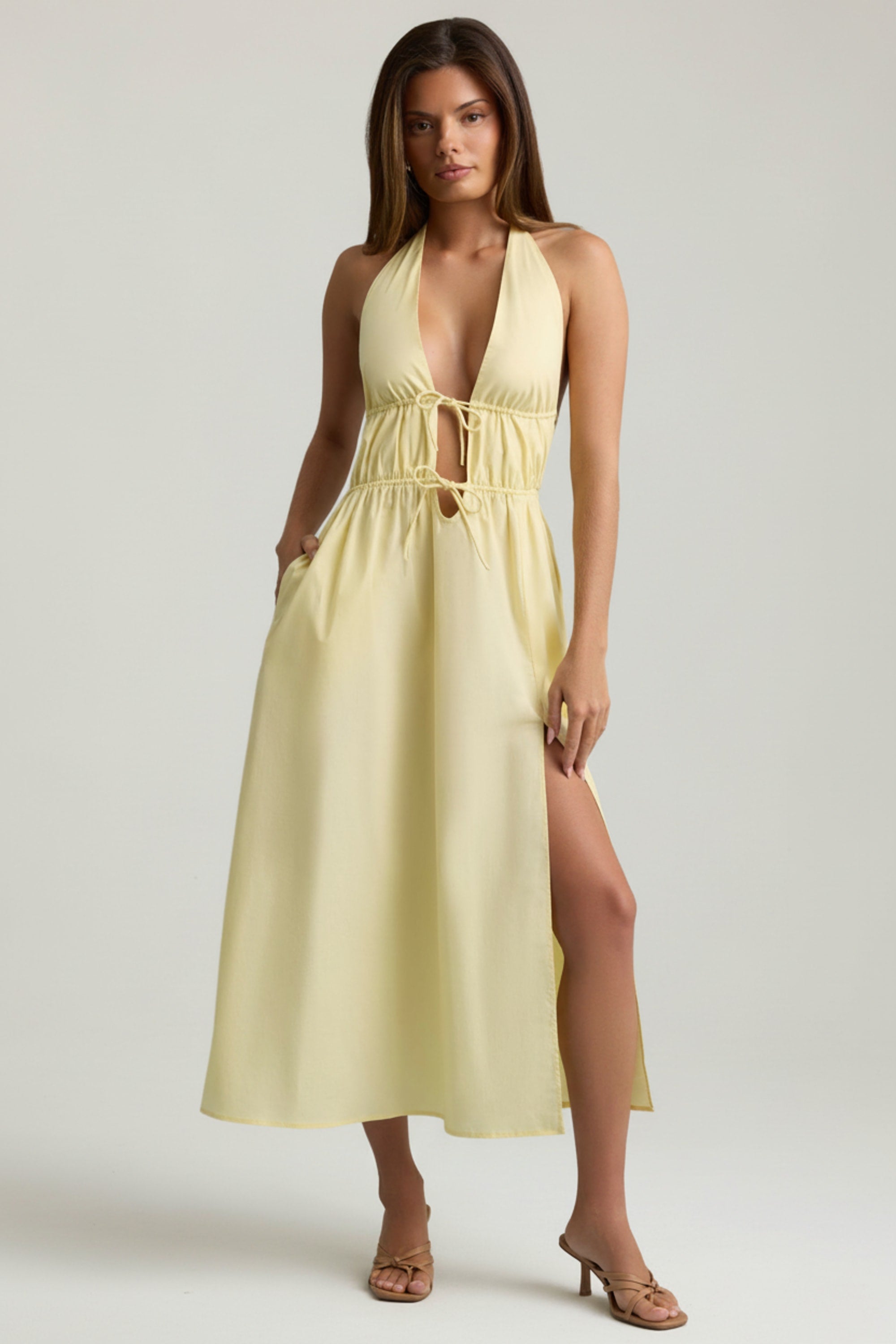 Backless Cotton-Poplin Midaxi Dress in Lemon Yellow