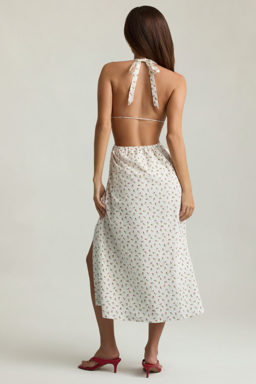 Backless Cotton-Poplin Midaxi Dress in Rose Print