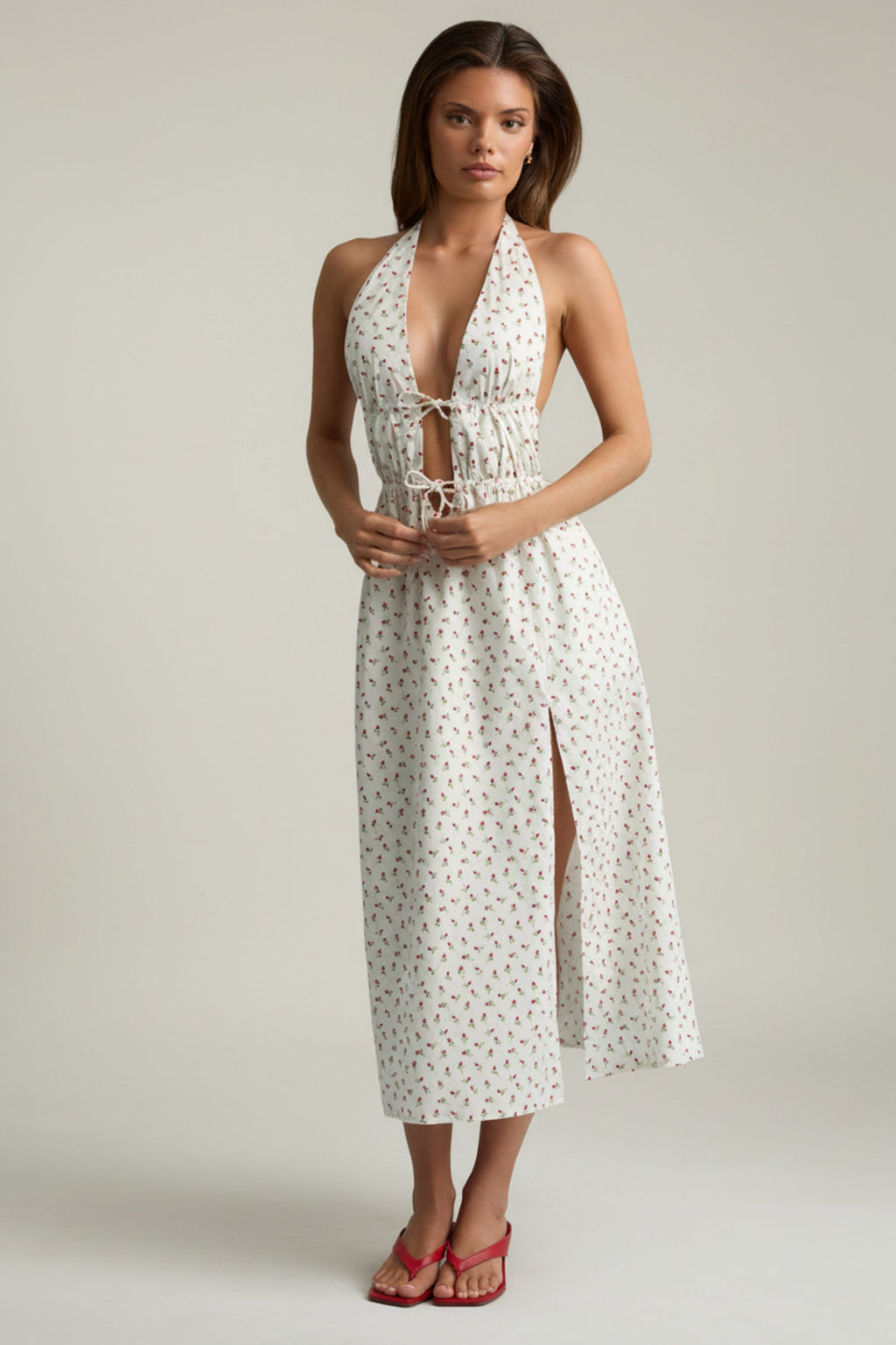 Backless Cotton-Poplin Midaxi Dress in Rose Print