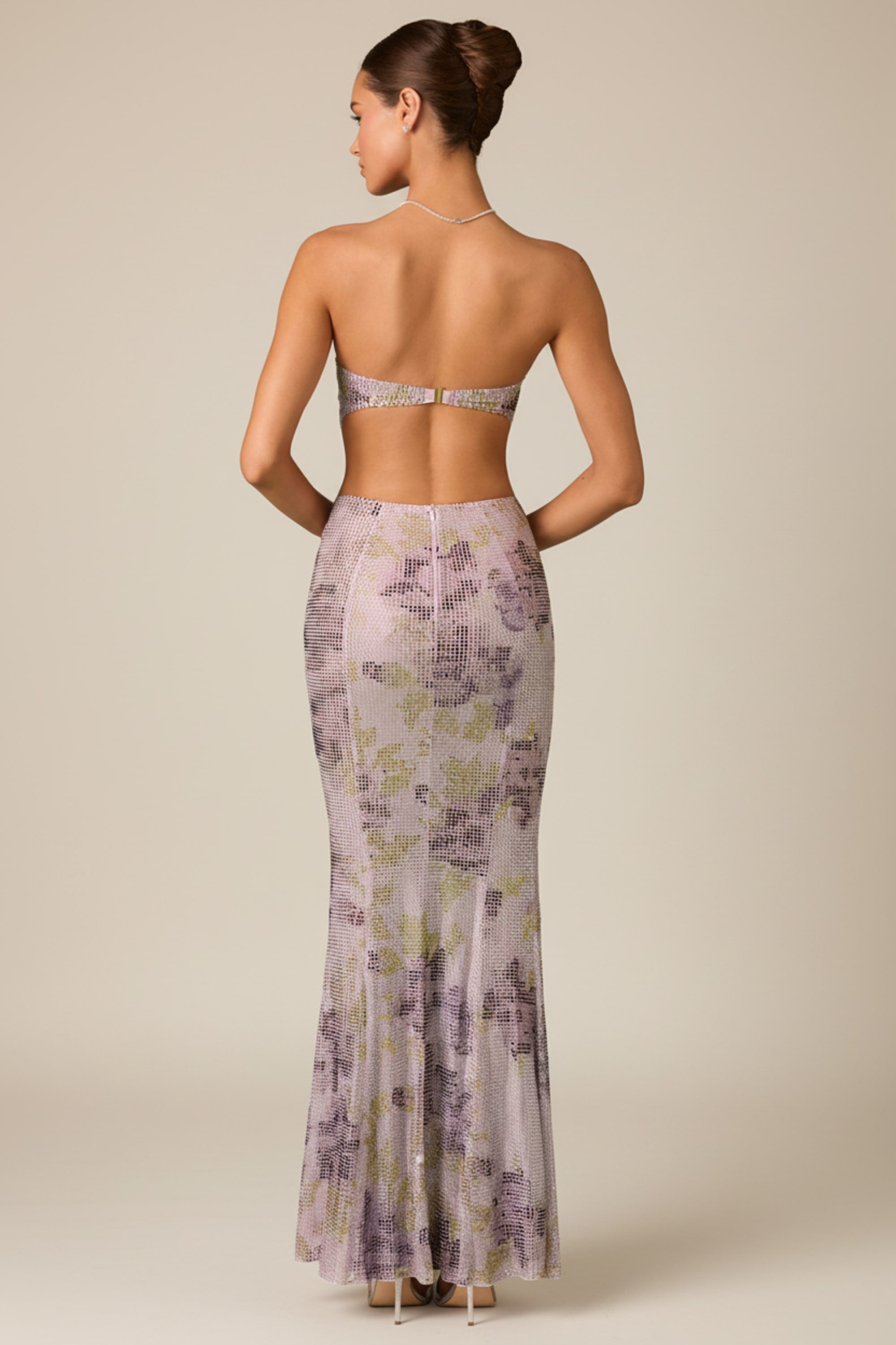 Embellished Cut-Out Fishtail Maxi Dress in Lilac