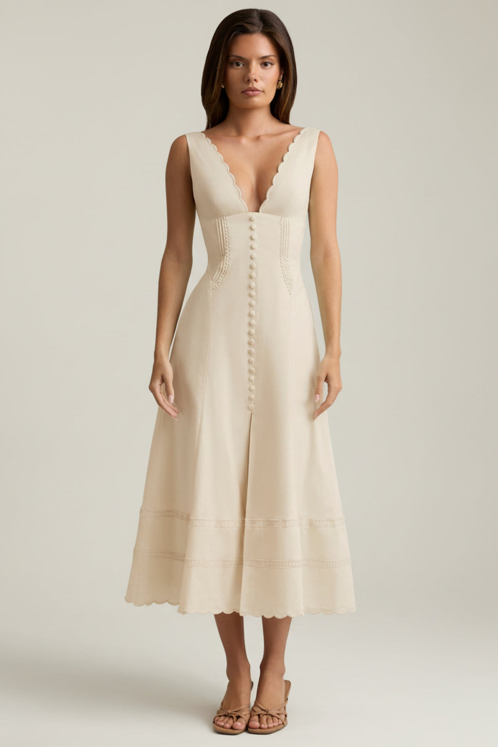 Cotton-Poplin A-Line Midaxi Dress in Ivory