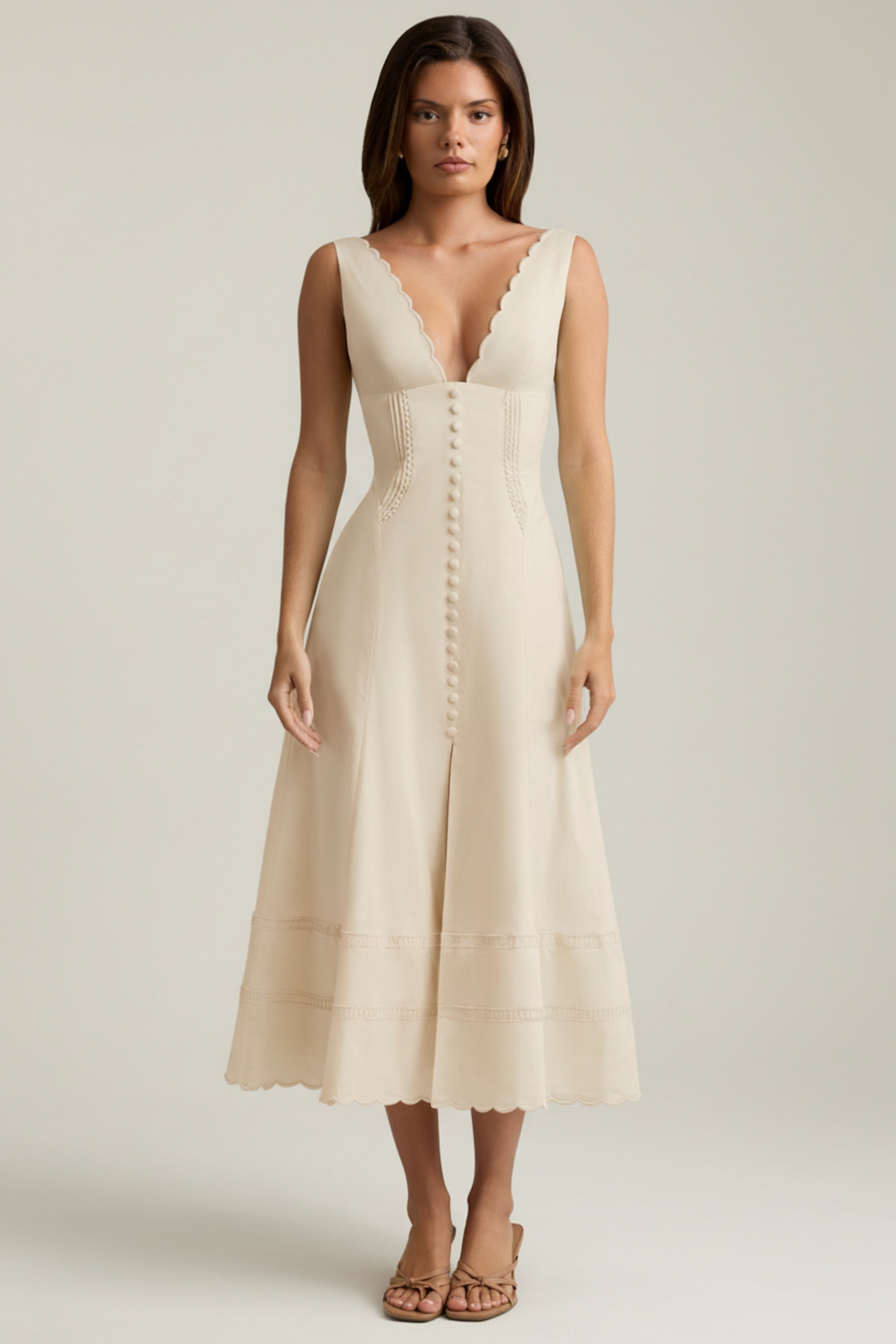 Cotton-Poplin A-Line Midaxi Dress in Ivory