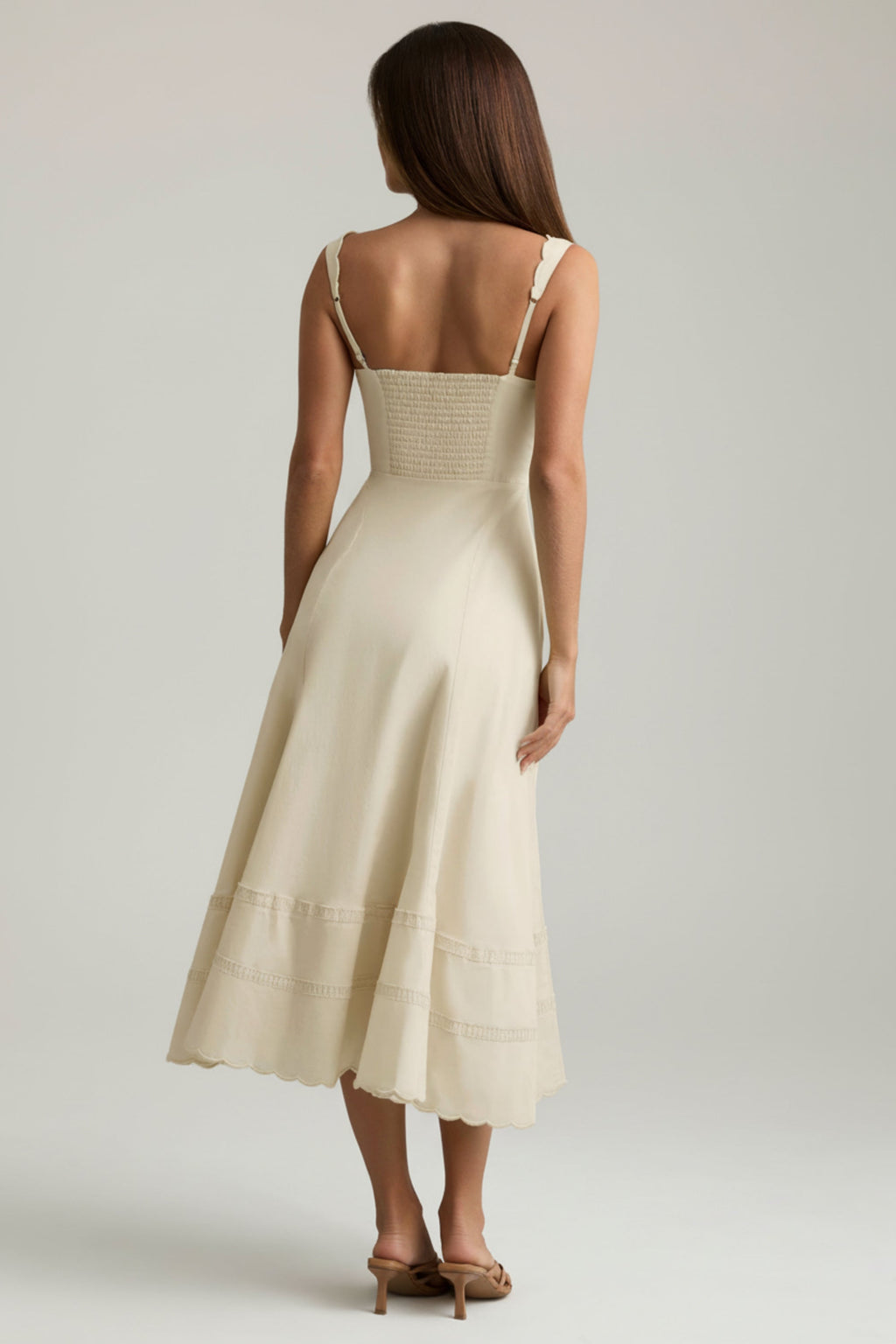 Cotton-Poplin A-Line Midaxi Dress in Ivory