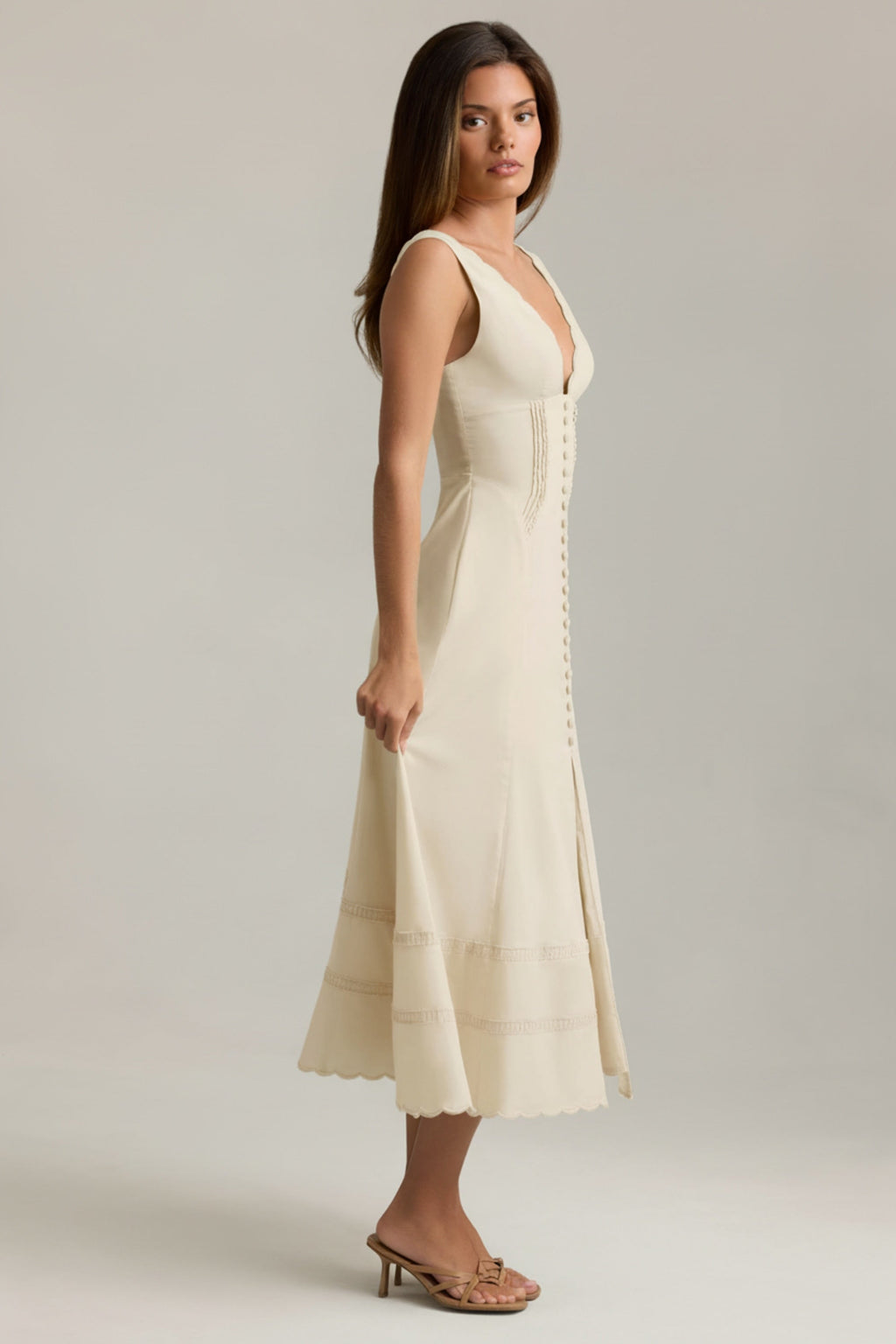 Cotton-Poplin A-Line Midaxi Dress in Ivory