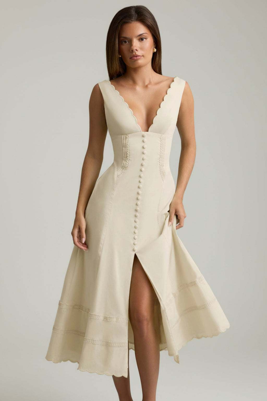 Cotton-Poplin A-Line Midaxi Dress in Ivory