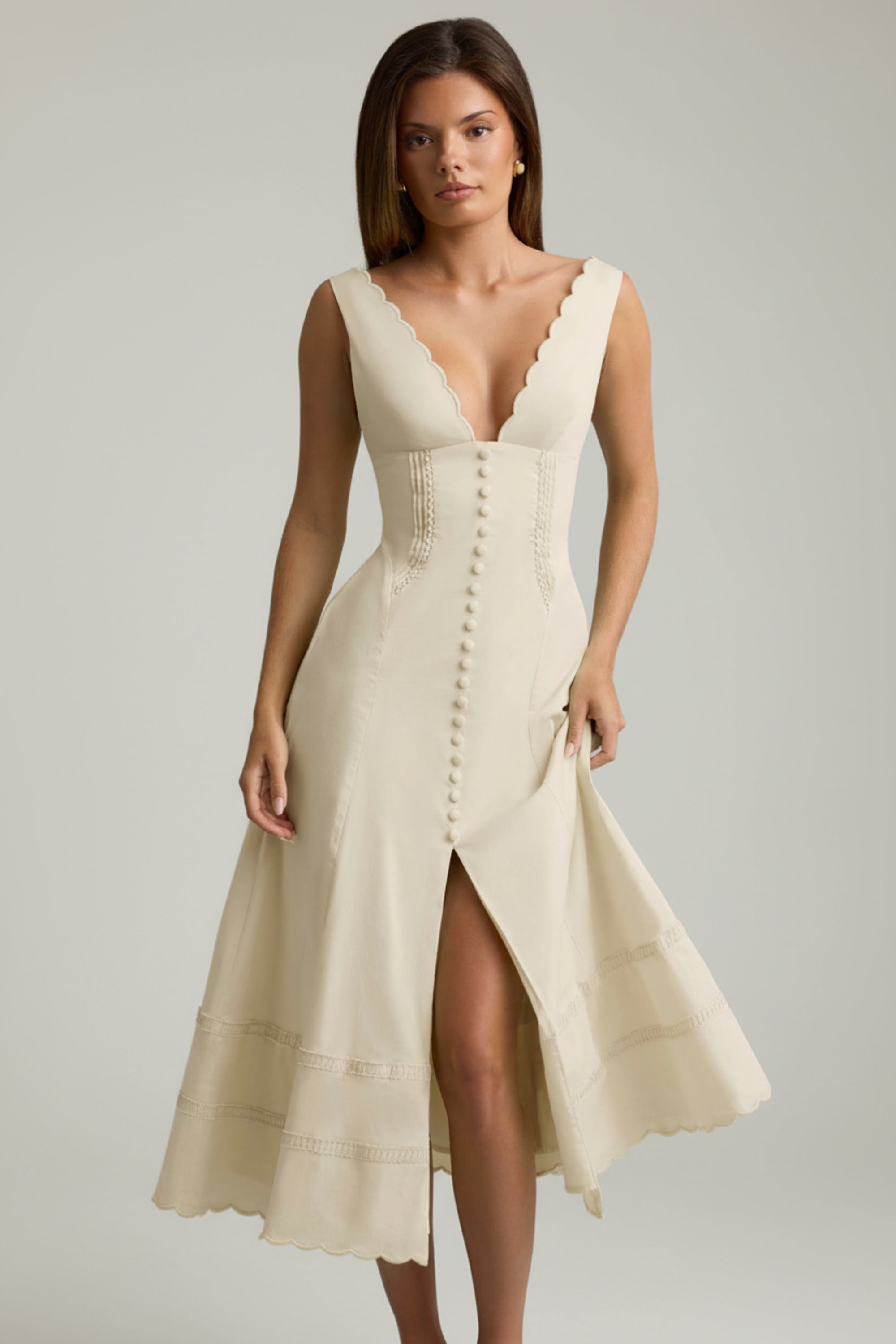 Cotton-Poplin A-Line Midaxi Dress in Ivory