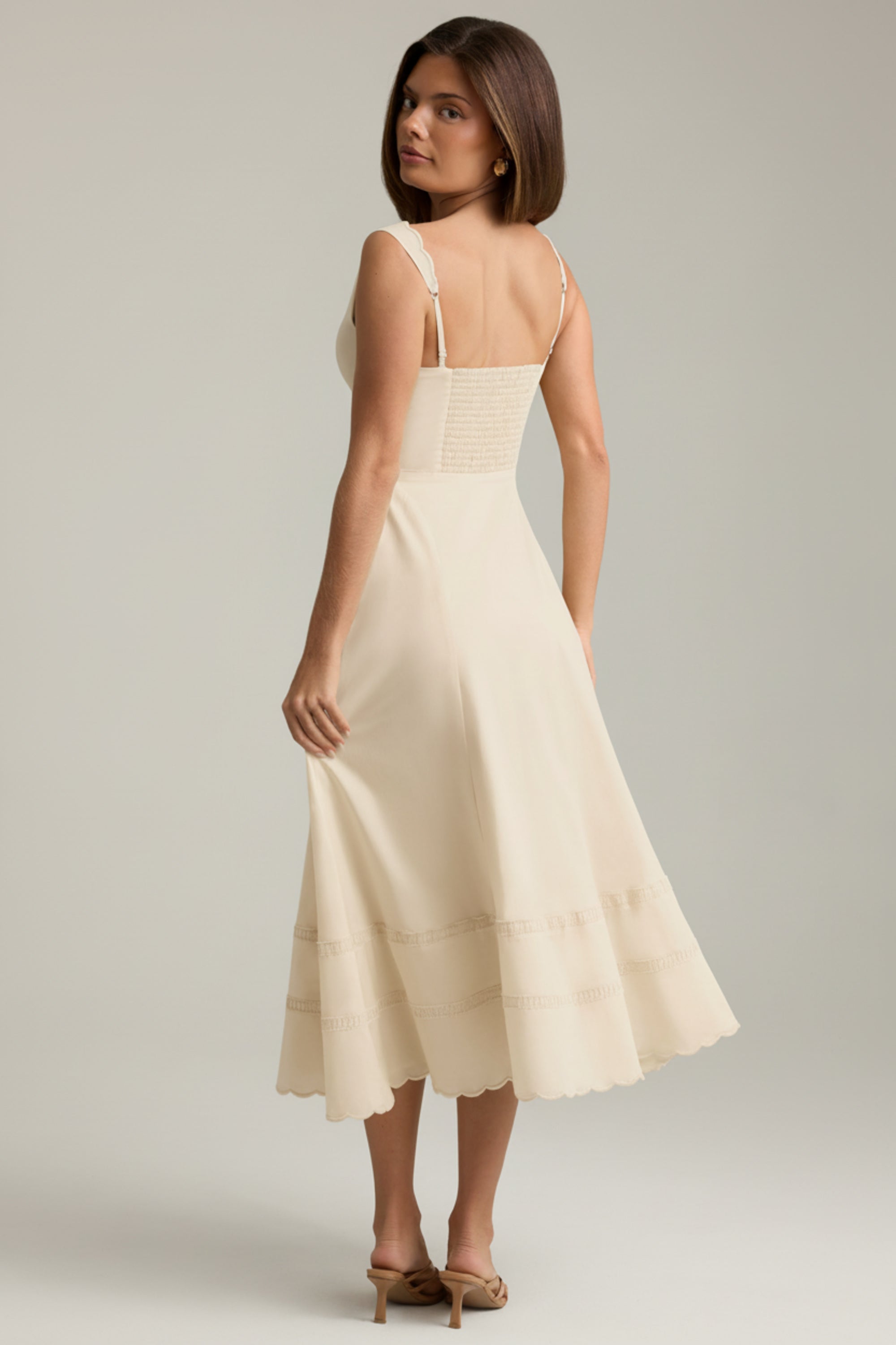 Cotton-Poplin A-Line Midaxi Dress in Ivory