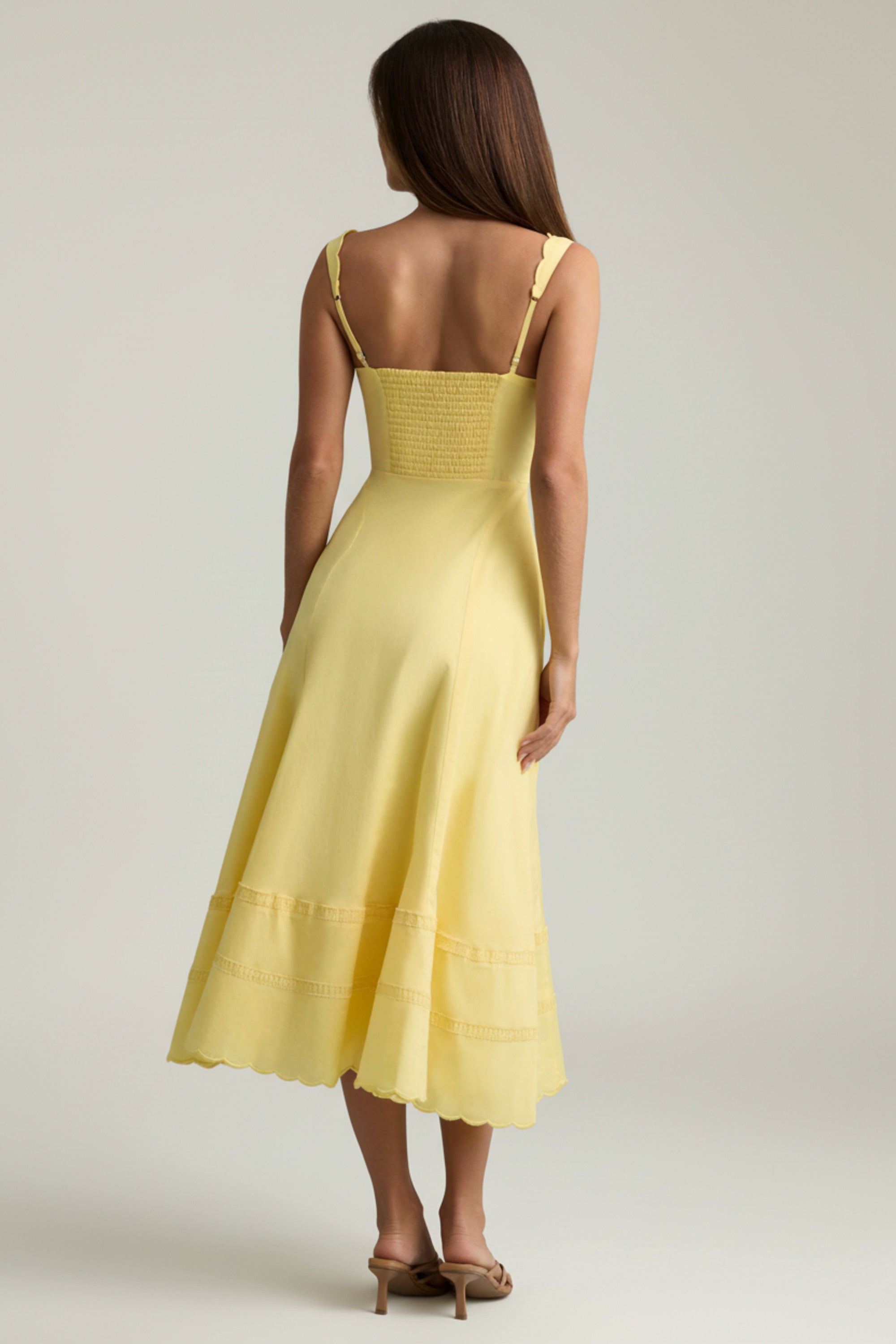 Cotton-Poplin A-Line Midaxi Dress in Pastel Yellow