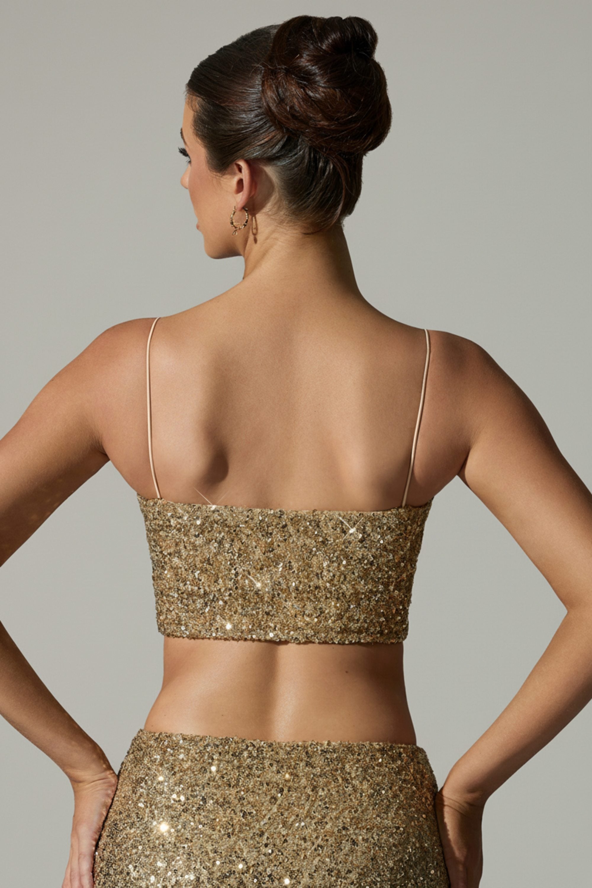 Embellished Cut-Out Crop Top in Gold