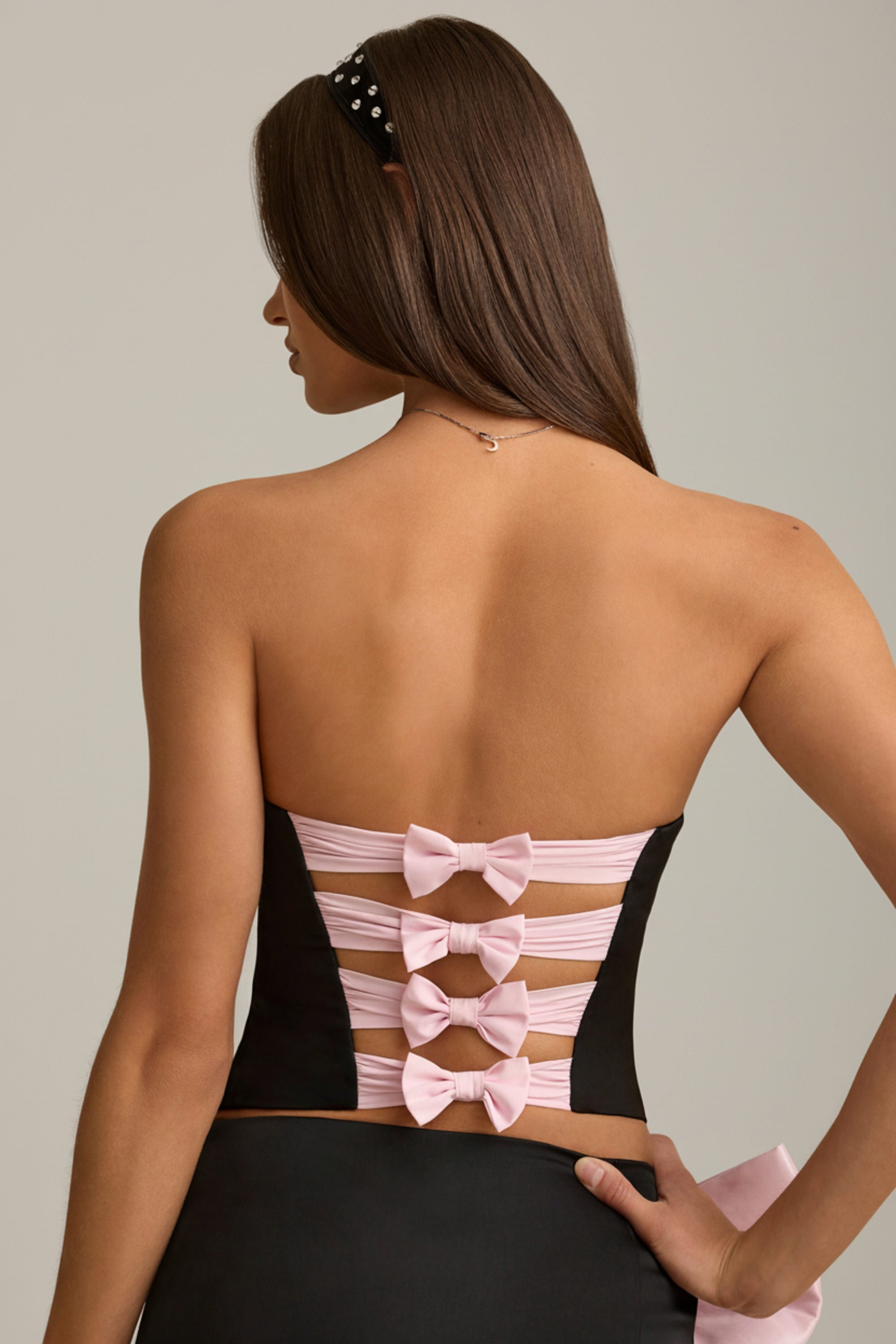 Cut-Out Bow-Detail Corset Top in Black