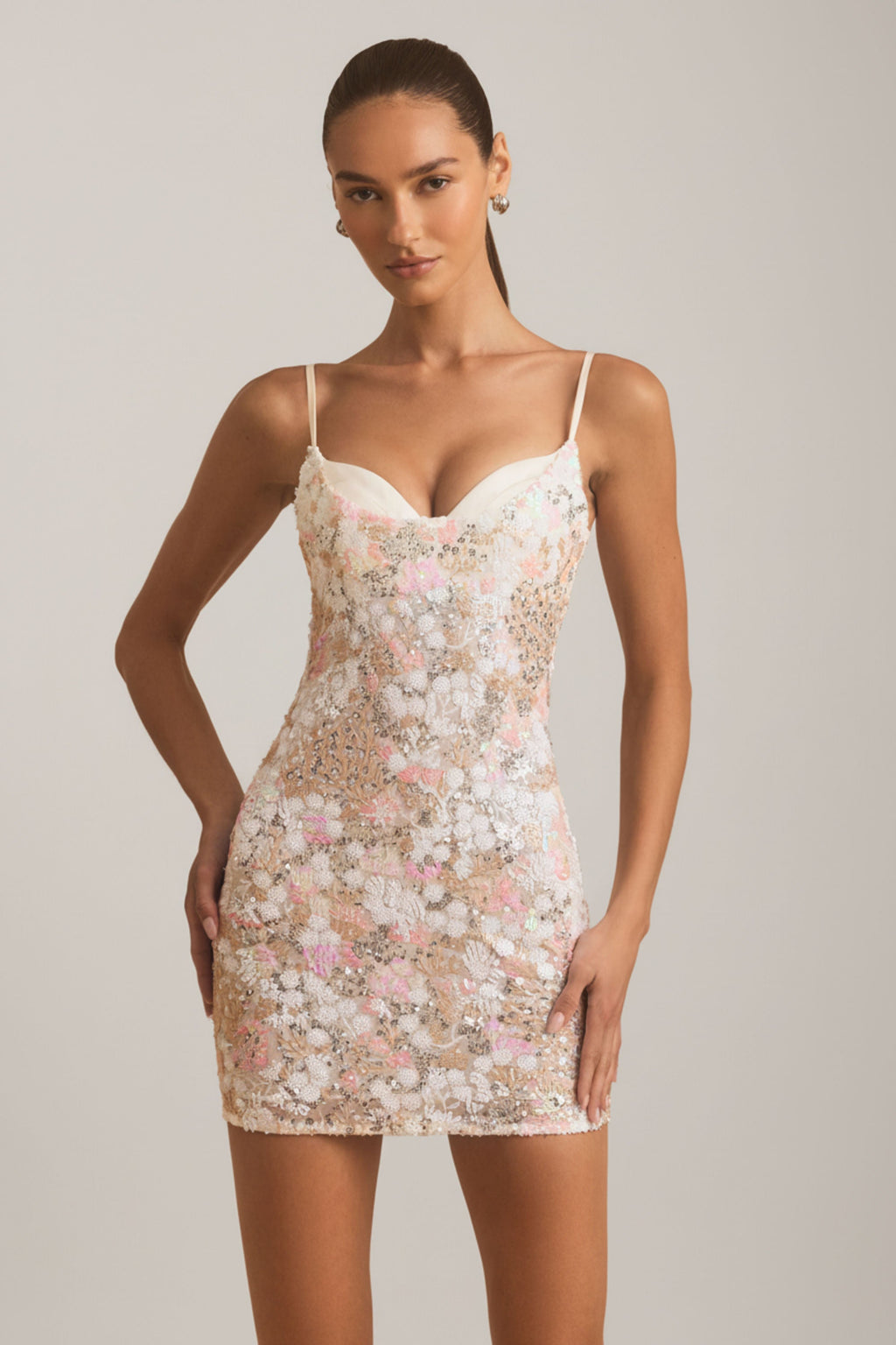 Embellished Camisole Bodycon Mini Dress in Ivory