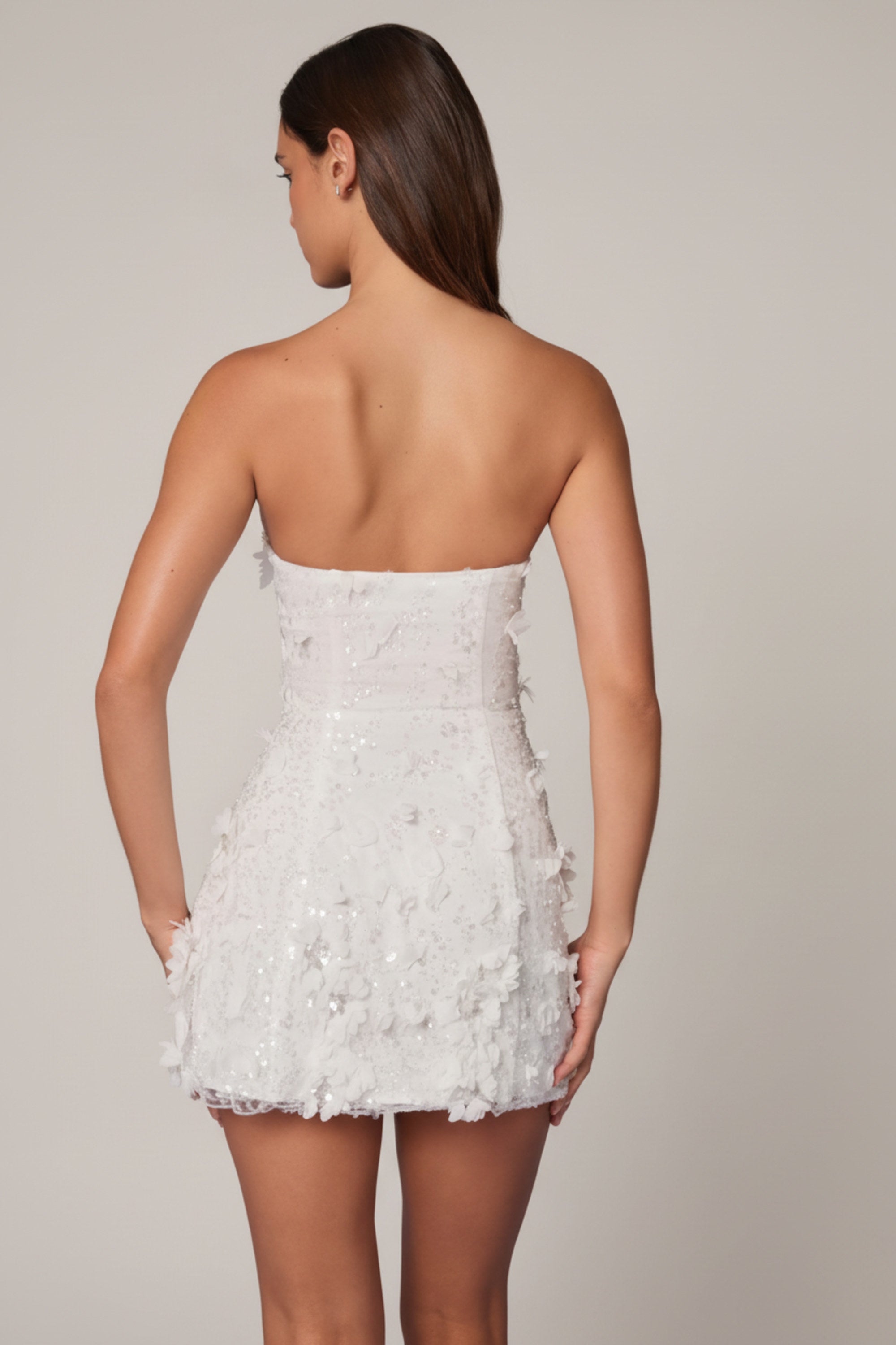 Embellished Bandeau A-line Mini Dress in White