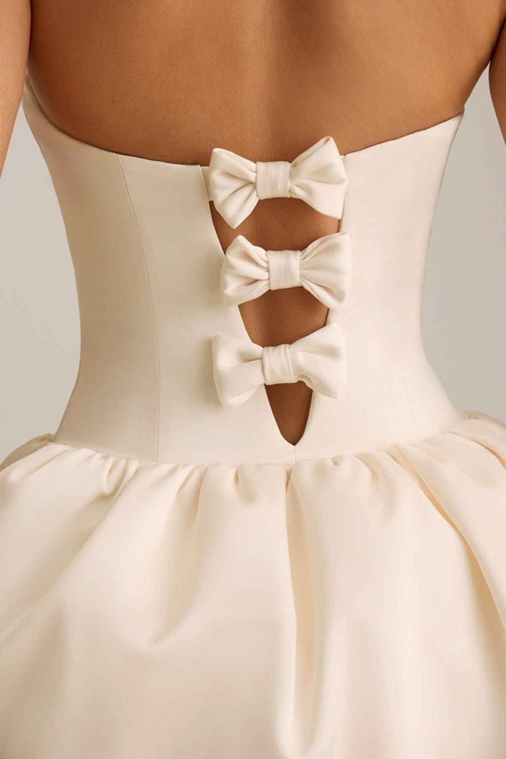 Convertible Bow-Detail Bubble Hem Midaxi Dress in Ivory