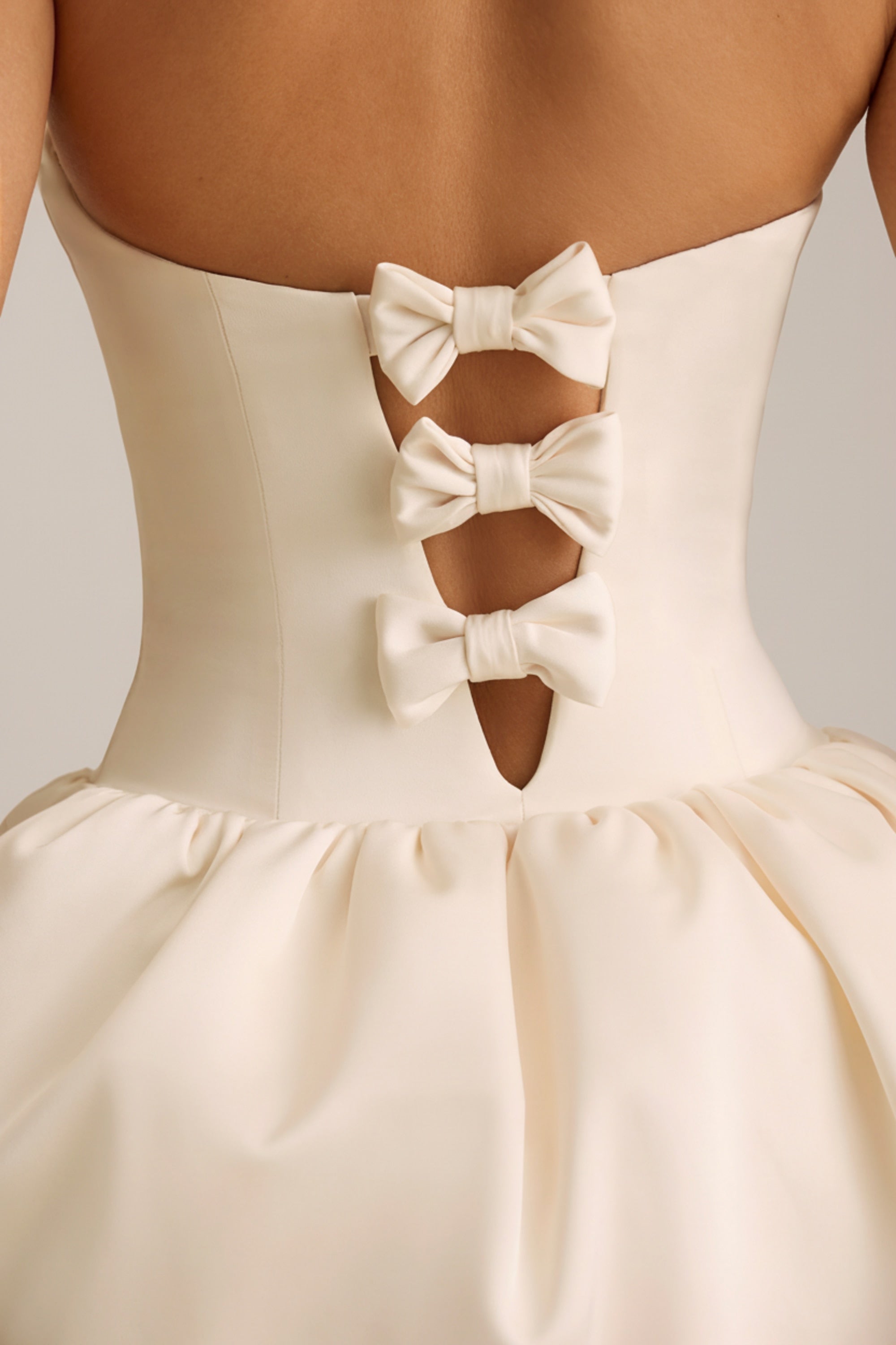 Convertible Bow-Detail Bubble Hem Midaxi Dress in Ivory