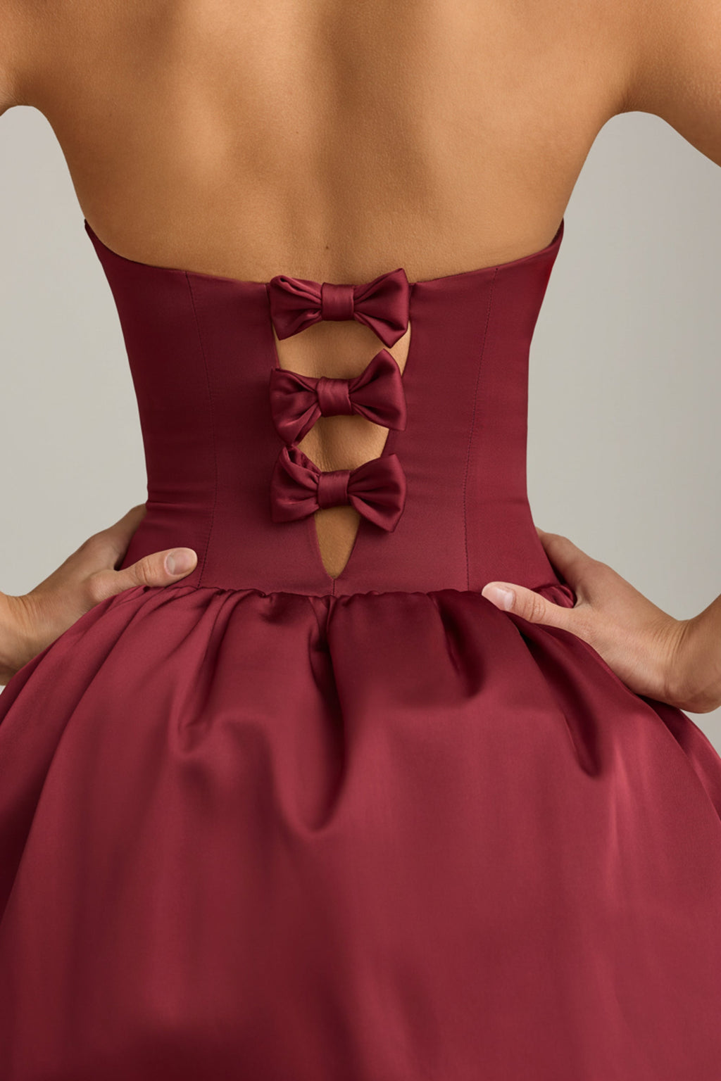 Convertible Bow-Detail Bubble Hem Midaxi Dress in Wine Red
