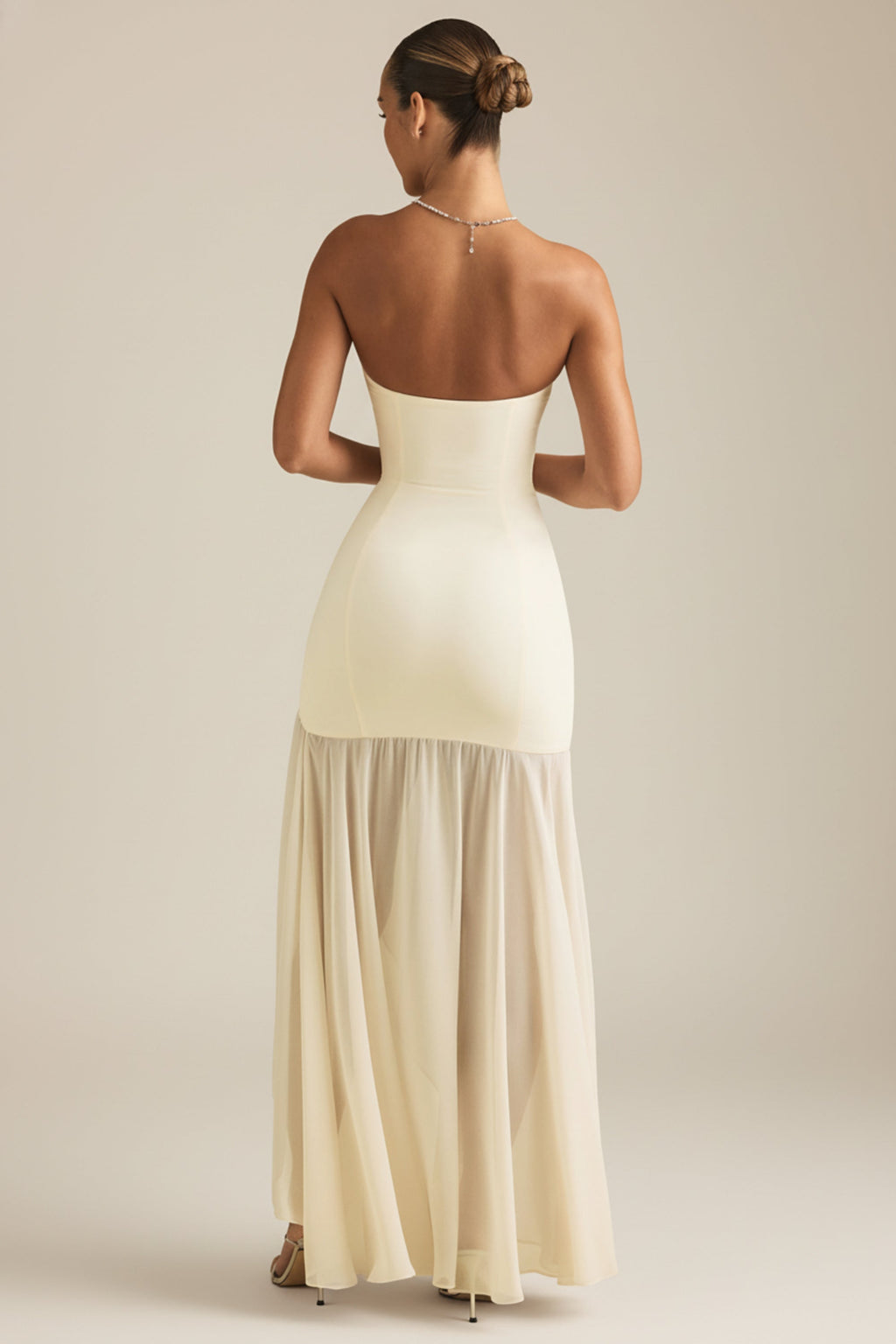Asymmetric Strapless Fishtail Maxi Dress in Ivory
