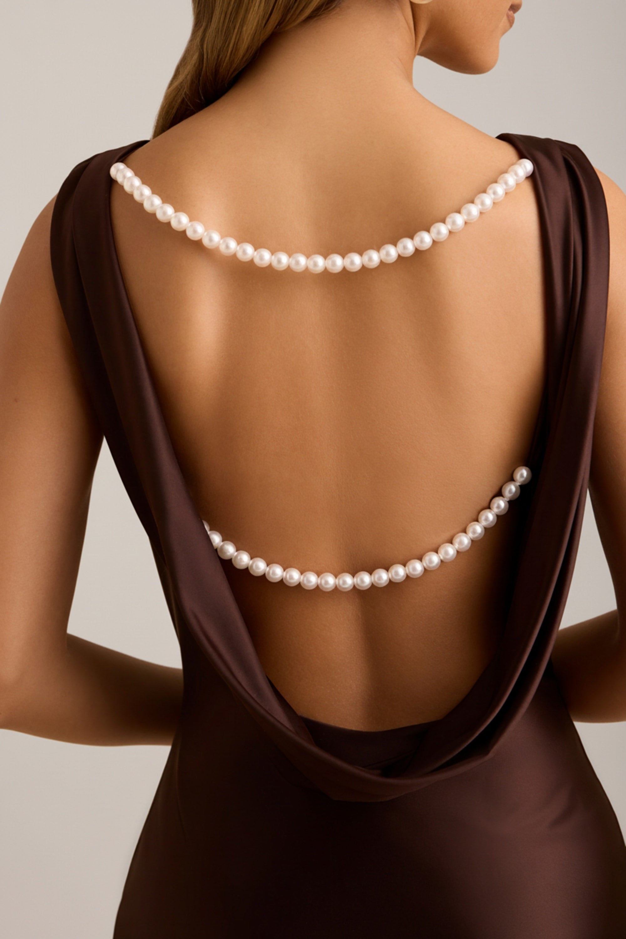 Draped Open-Back A-Line Mini Dress in Chocolate Brown