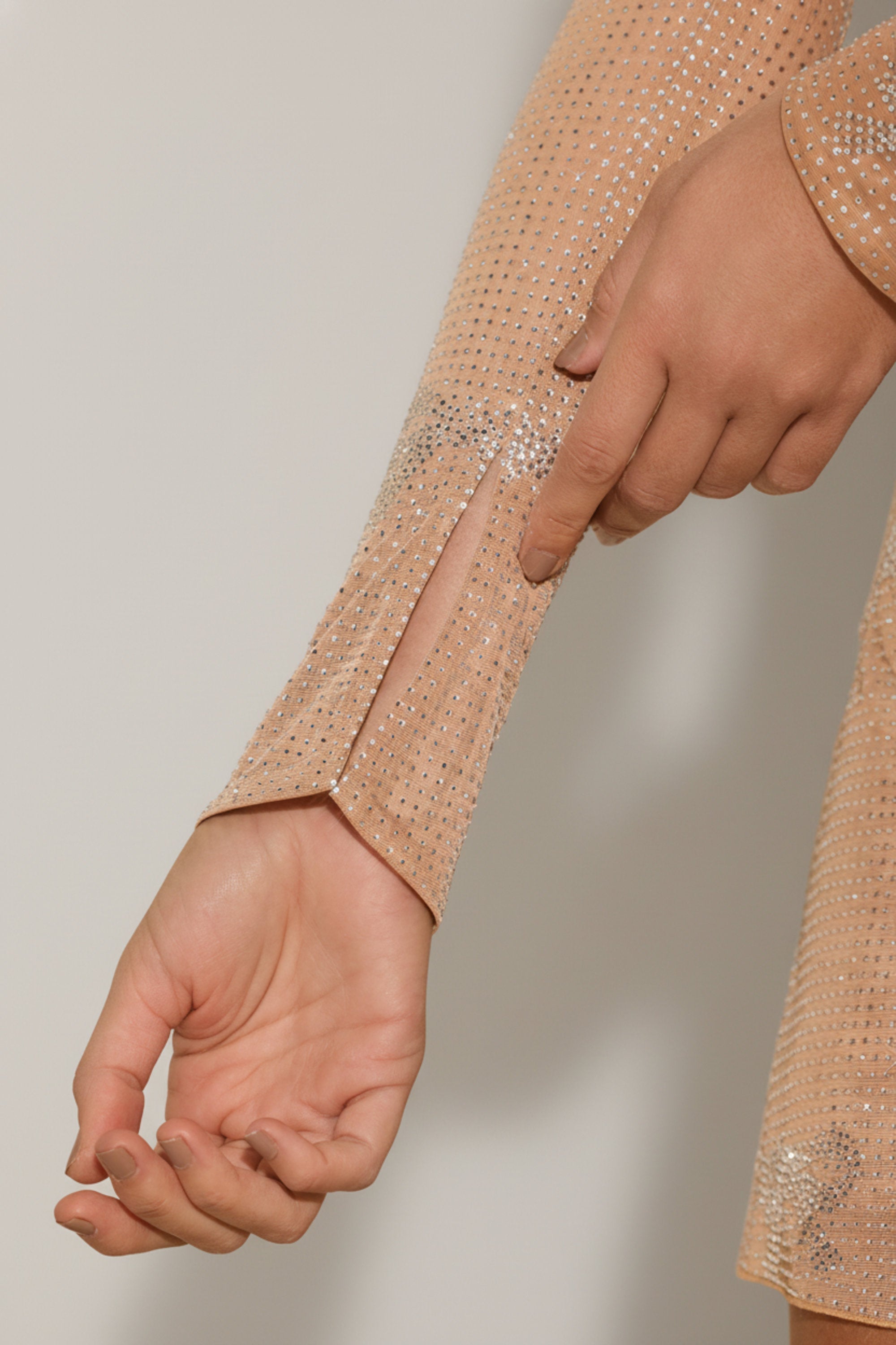 Embellished Bow-Detail Top in Almond