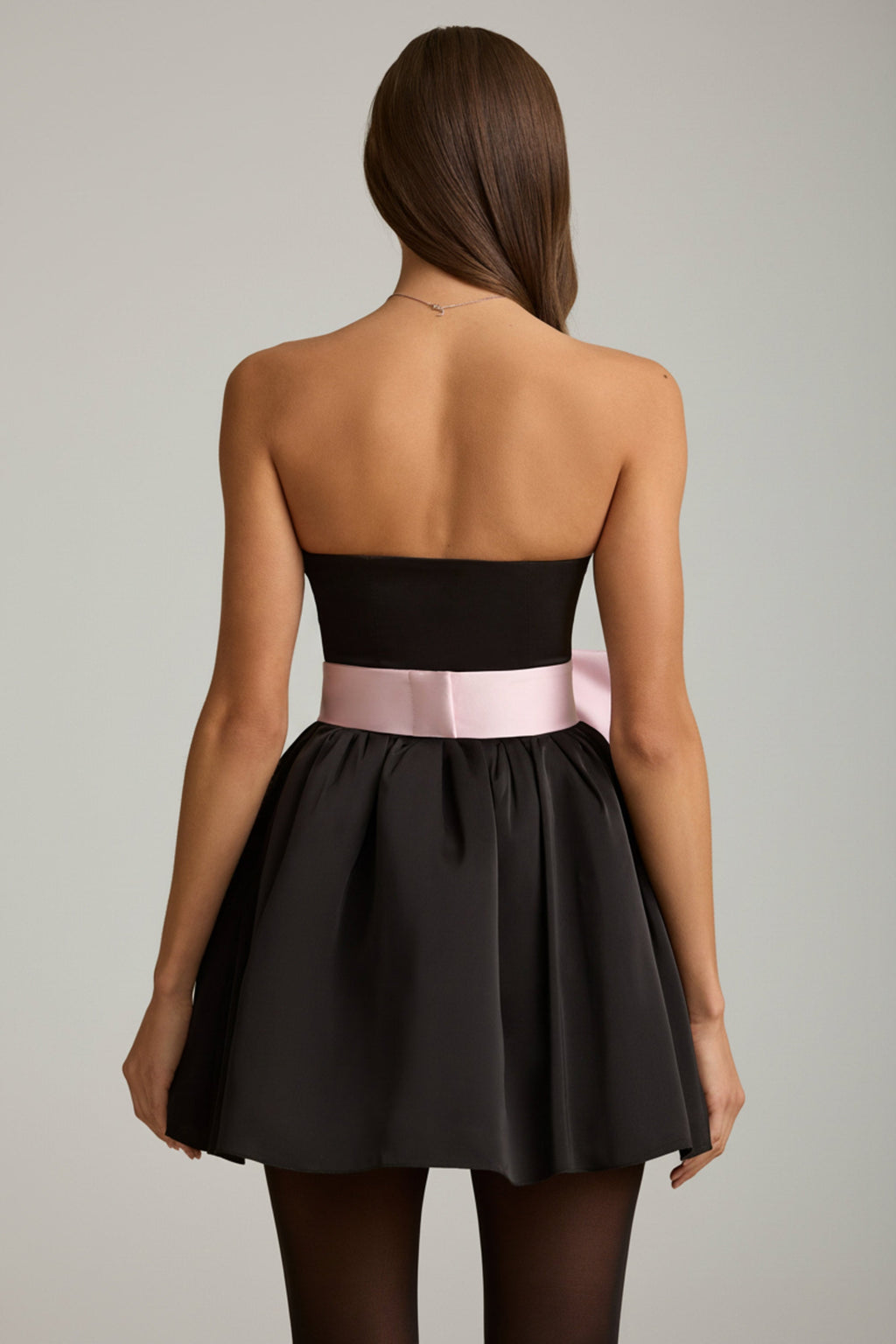 Bow-Detail Corset Mini Dress in Black