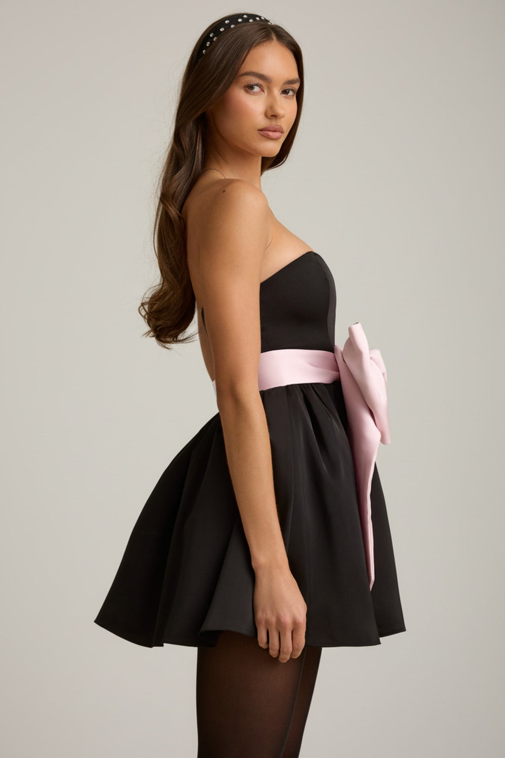 Bow-Detail Corset Mini Dress in Black