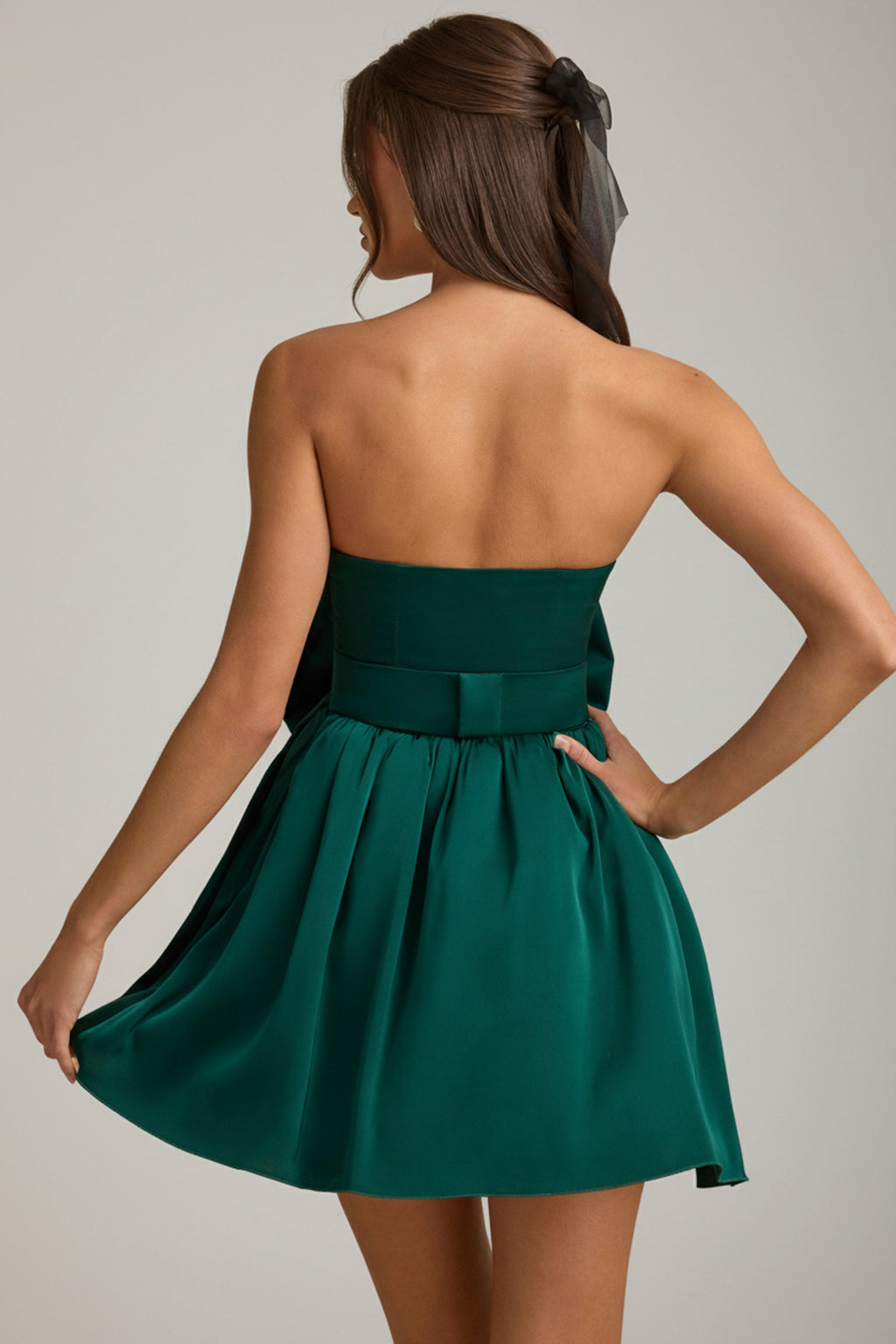 Bow-Detail Corset Mini Dress in Emerald Green
